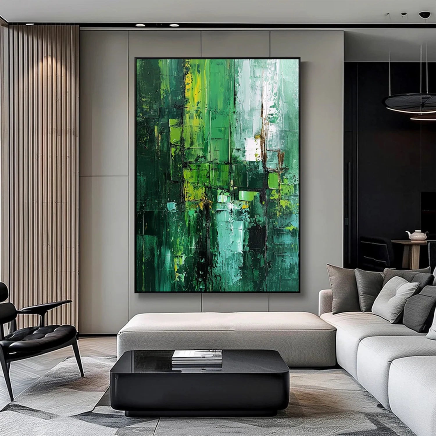 Blue & Green Abstract Wall Art Painting #BG102 - Modern Canvas Print for Living Room, Bedroom & Office Decor