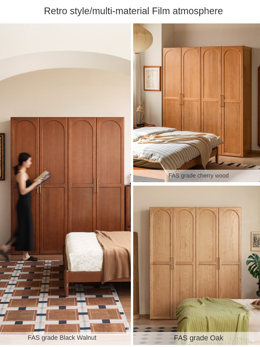 Vintage French Style Black Walnut Solid Wood Wardrobe - Classic Retro Closet for Bedroom & Living Room Storage