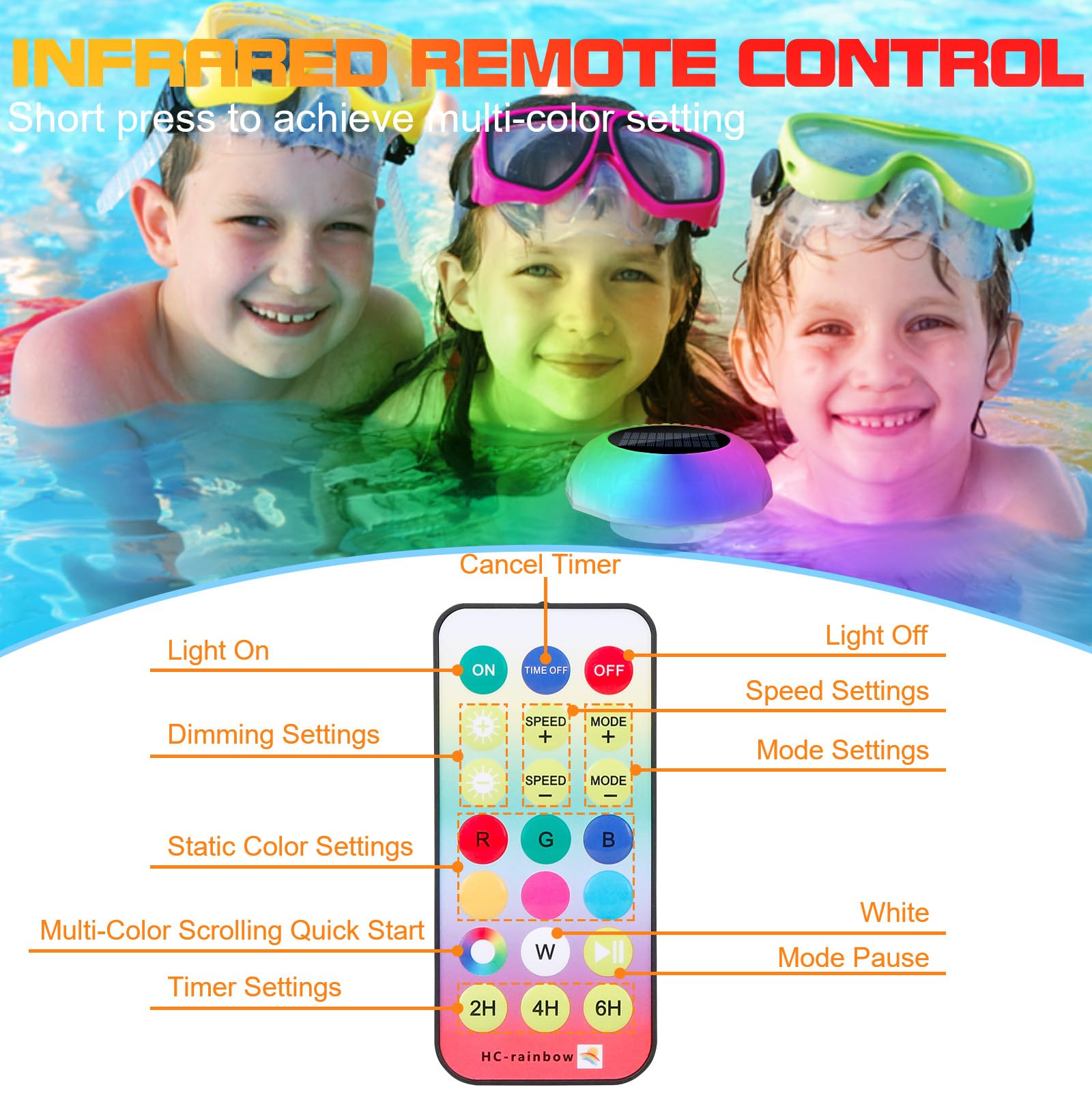 Solar Pool Chlorine Floater with Remote Control - IP68 Waterproof RGB & White LED Lights for Above Ground/Inground Pools, Hot Tubs & Spas - Perfect for Night Swimming & Pool Parties