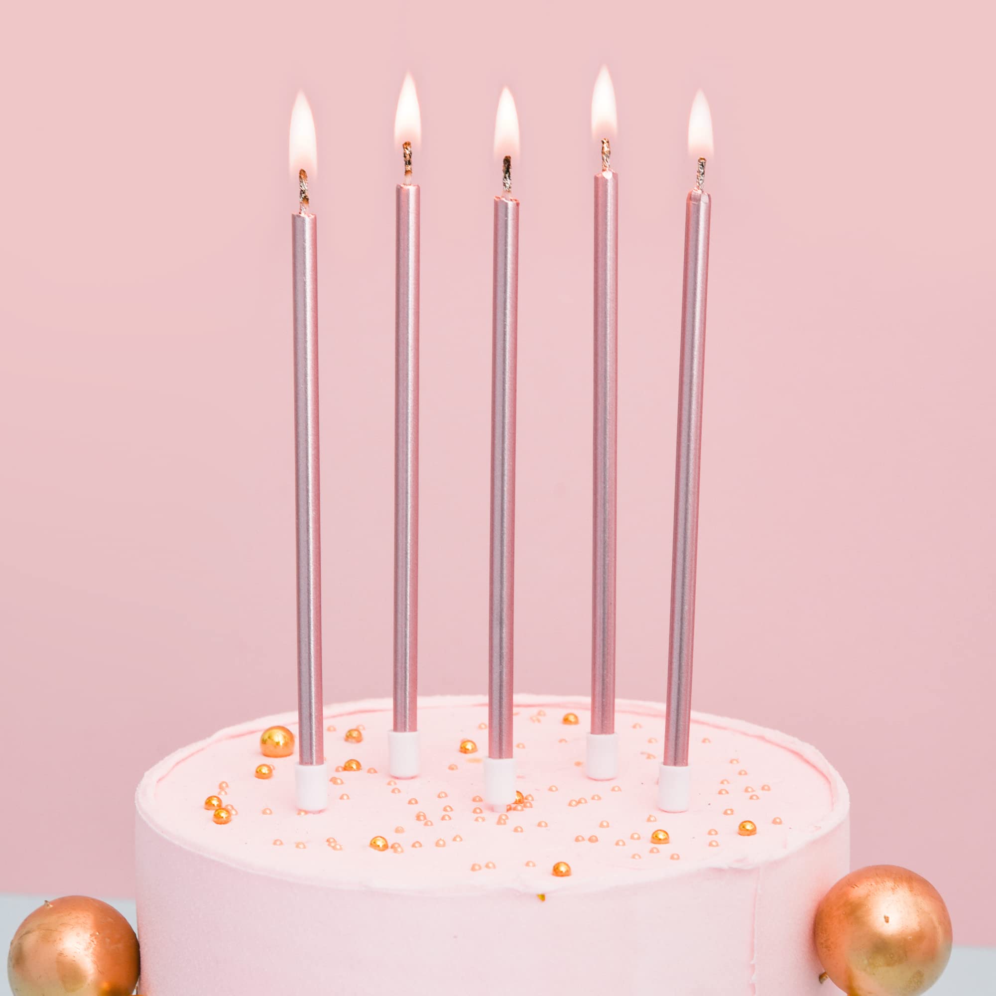 Rose Gold Thin Birthday Candles for Cakes & Weddings
