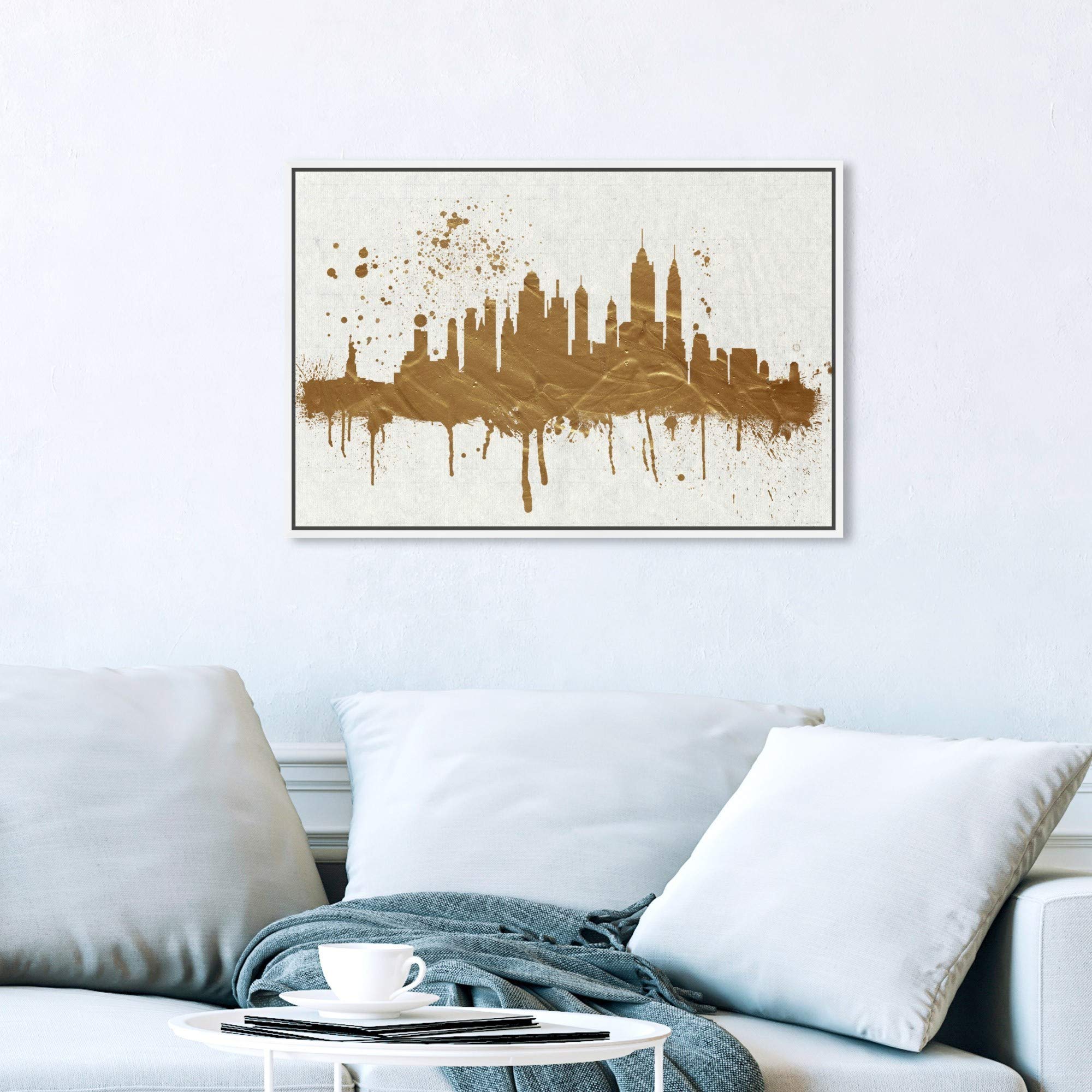 Gold NY Skyline Canvas Wall Art Prints - Modern Cityscape Decor for Living Room, Office & Bedroom