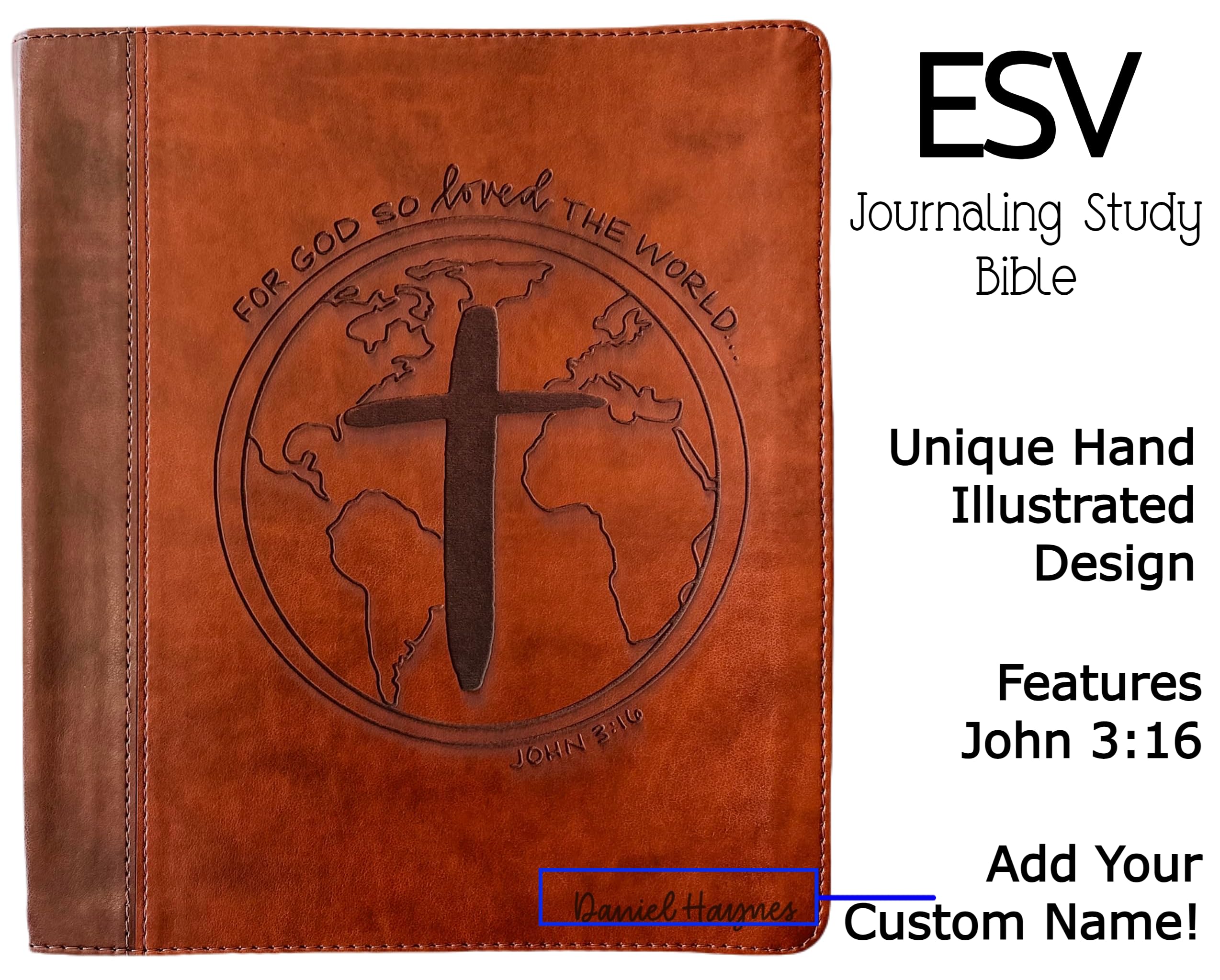 ESV Journaling Study Bible - Hand Lettered & Illustrated Design - Laser Engraved Cover - Custom Name Engraving Option | Perfect for Bible Study, Gift Giving & Personal Devotion