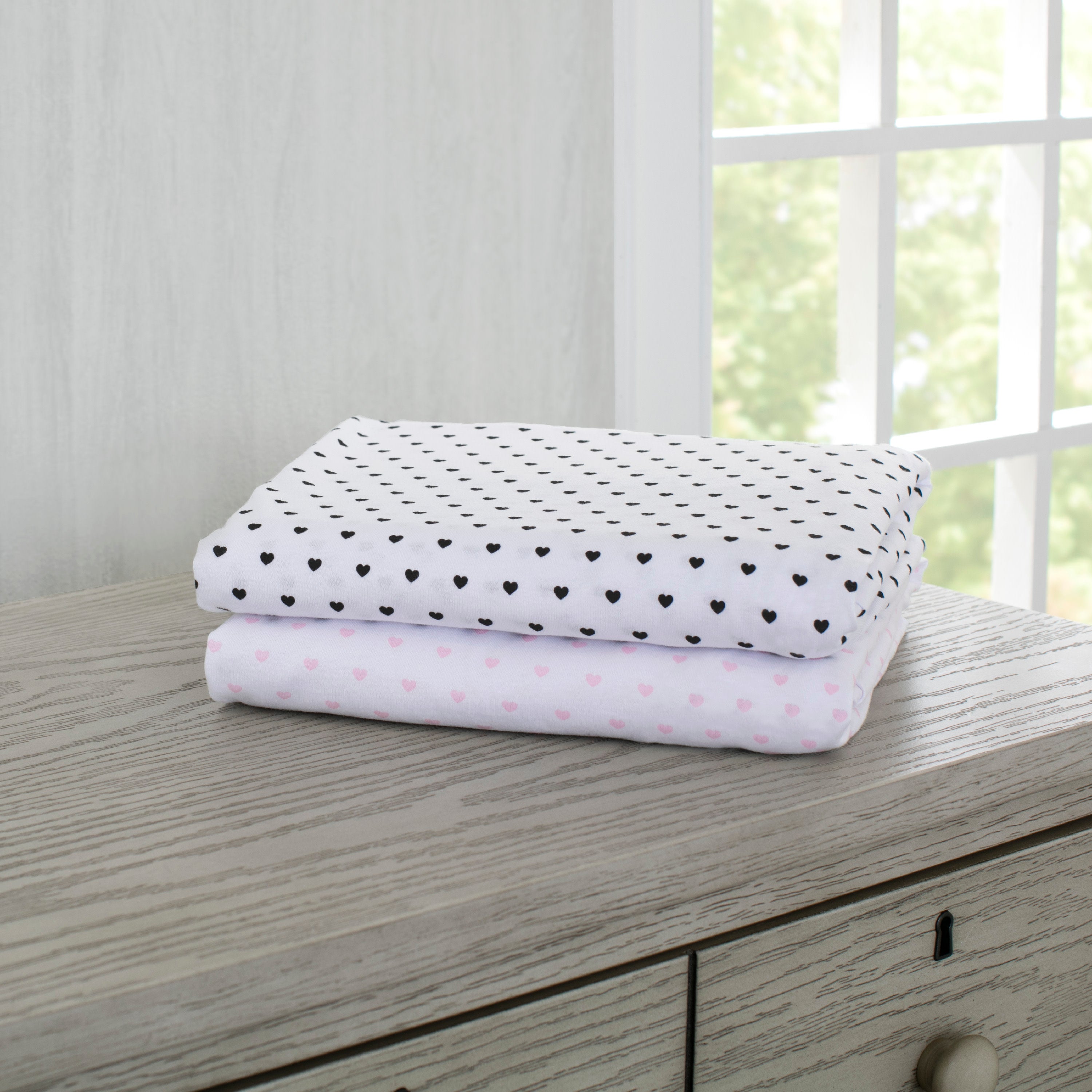 Hearts Fitted Crib Sheets 2 Pack - Soft Baby Crib Sheets for Nursery, Girls & Boys - Perfect for Nursery Decor, Baby Showers & Newborn Essentials