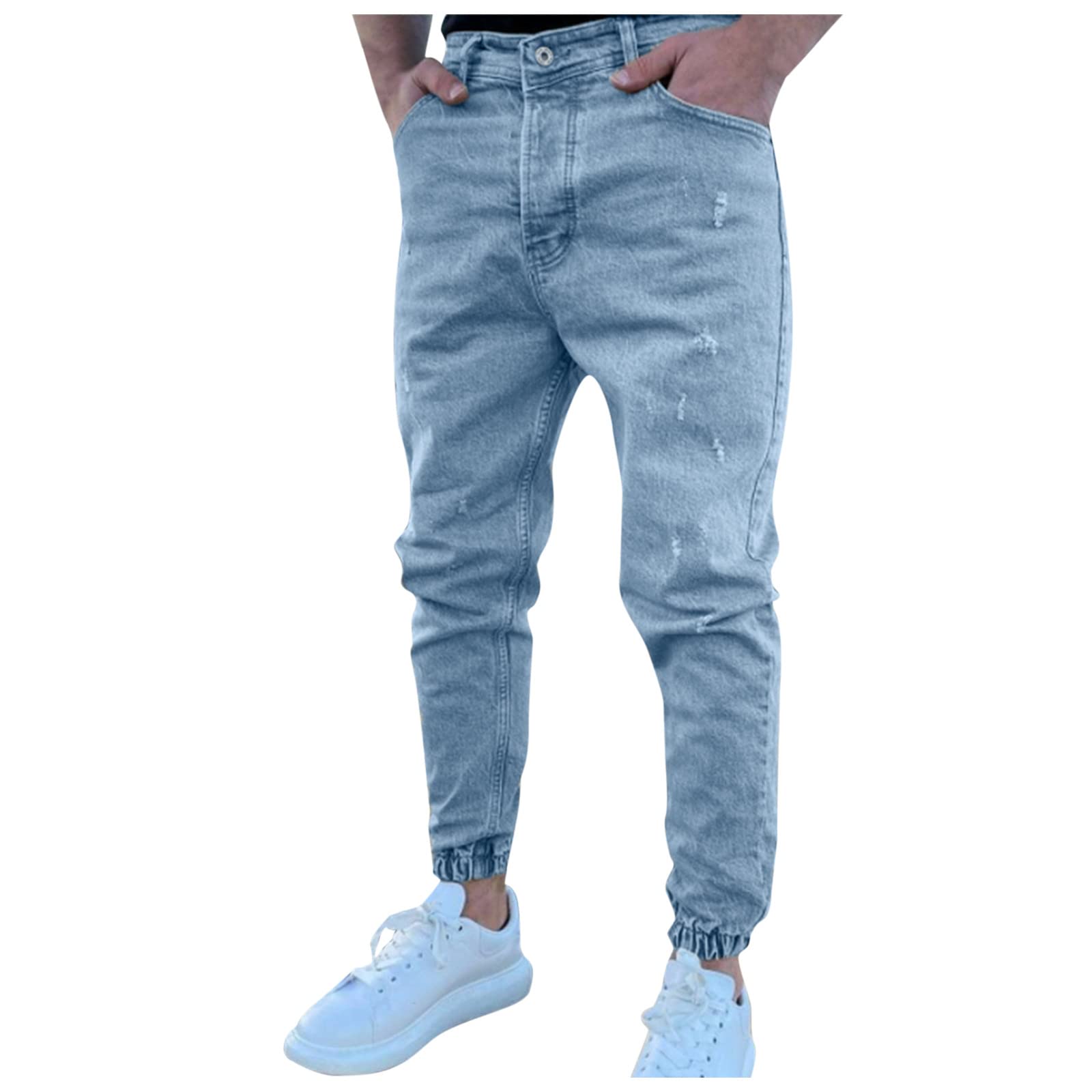 Men's Slim Fit Stretch Denim Jeans with Zipper Pockets & Distressed Details - Casual & Comfortable for Everyday Wear | Perfect for Work, Outings & Date Nights