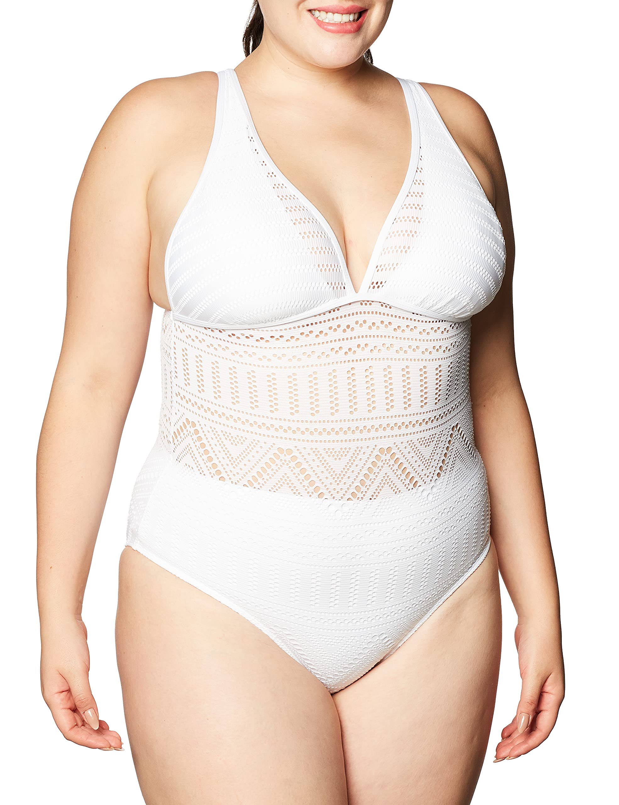 Anne Cole Women's Sexy Crochet V-Neck One Piece Swimsuit - Perfect for Beach Vacations, Pool Parties & Summer Getaways