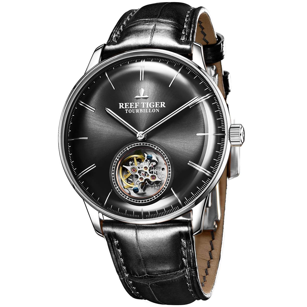 Luxury Men's Tourbillon Watch - Rose Gold, Sapphire Crystal, Leather Strap for Formal & Business Occasions