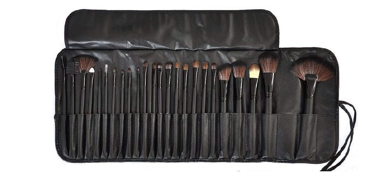 LANELLIE Premium Fiber Bristle Makeup Brush Set - 24 Piece Professional Cosmetic Brush Kit with Black Leather Case | Perfect for Makeup Artists, Travel & Home Use