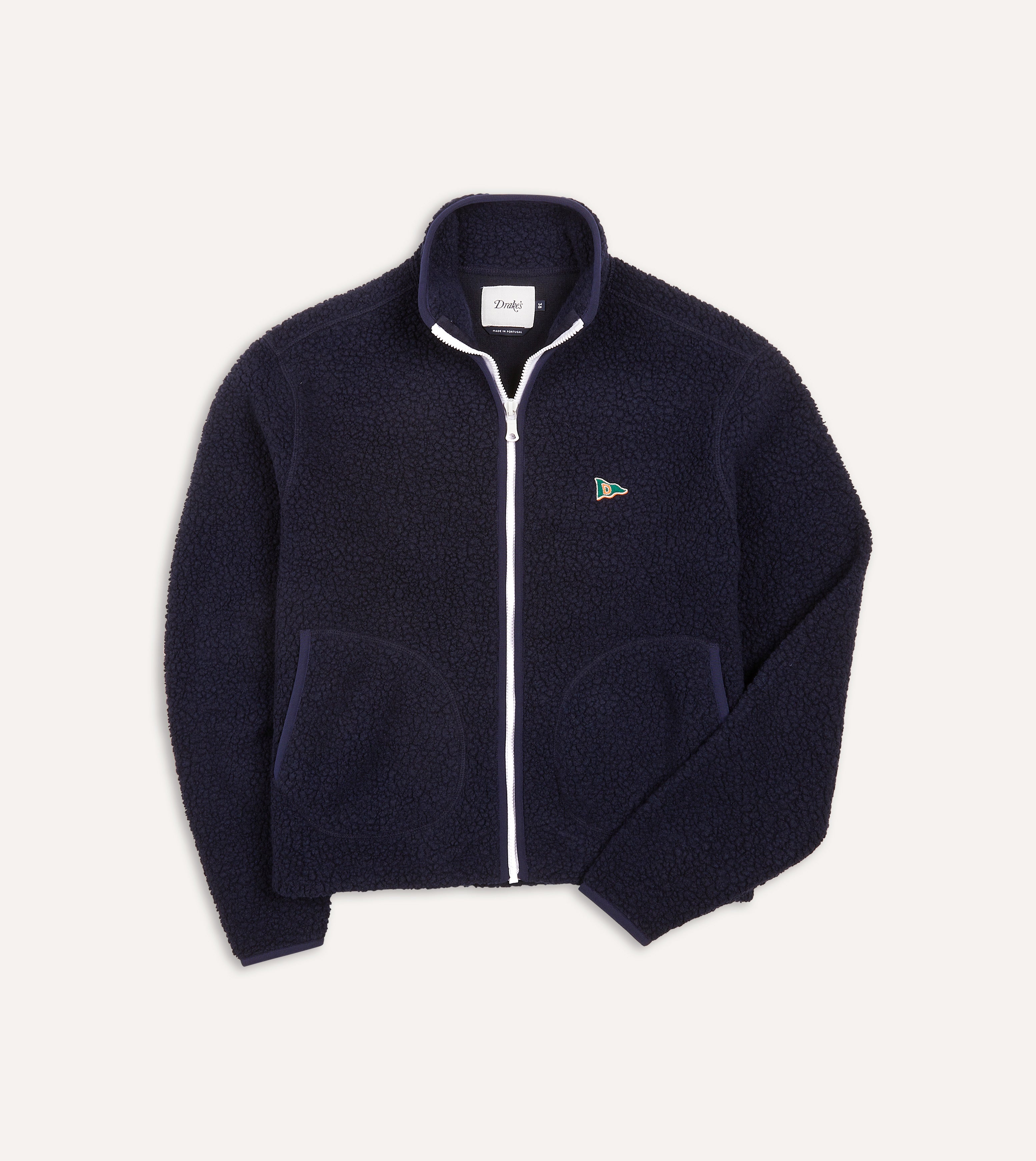 Navy Blue Boucle Wool Zip-Up Fleece Jacket for Women - Cozy Winter Outerwear for Casual Outings & Outdoor Activities