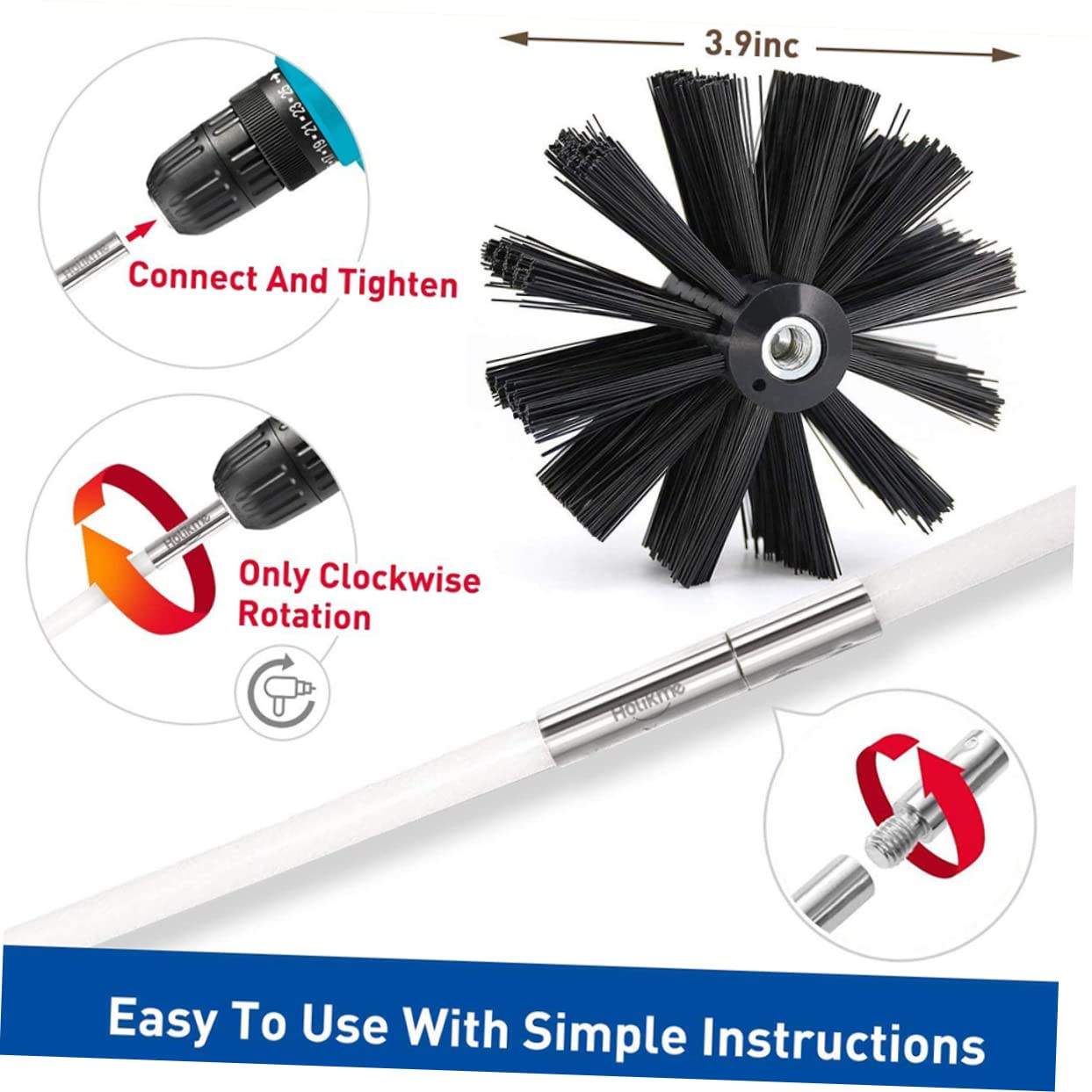 STOBAZA 3-Piece Chimney Brush Set - Heavy Duty Nylon Bristle Dryer Vent & Flue Cleaner for Wall Ovens, Fireplaces, and HVAC Ducts - Professional Lint Remover Tool for Home Maintenance