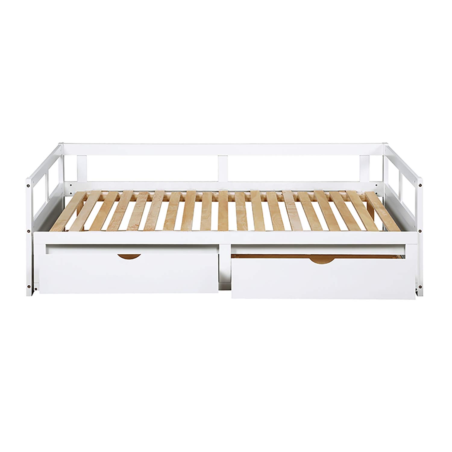 P PURLOVE Twin Size Wood Daybed with Drawer - Extendable Daybed for Kids & Teens, No Box Spring Needed - Perfect for Guest Room, Dormitory & Small Space Bedroom