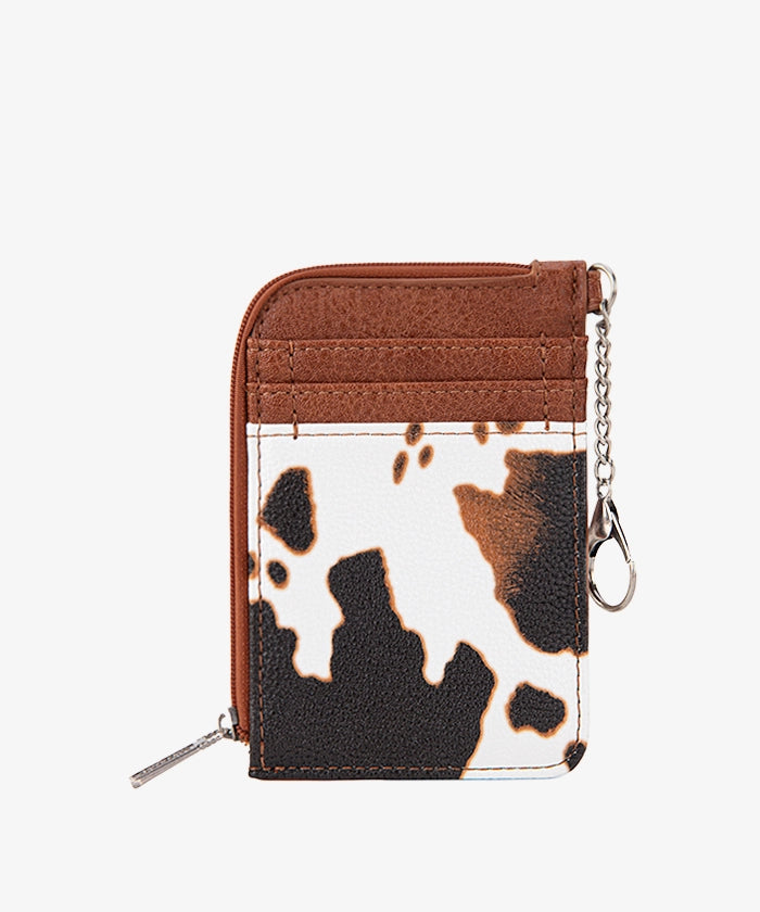 Wrangler Cow Print Mini Zip Card Holder - Stylish & Compact Wallet for Everyday Use, Travel, and Outdoor Adventures