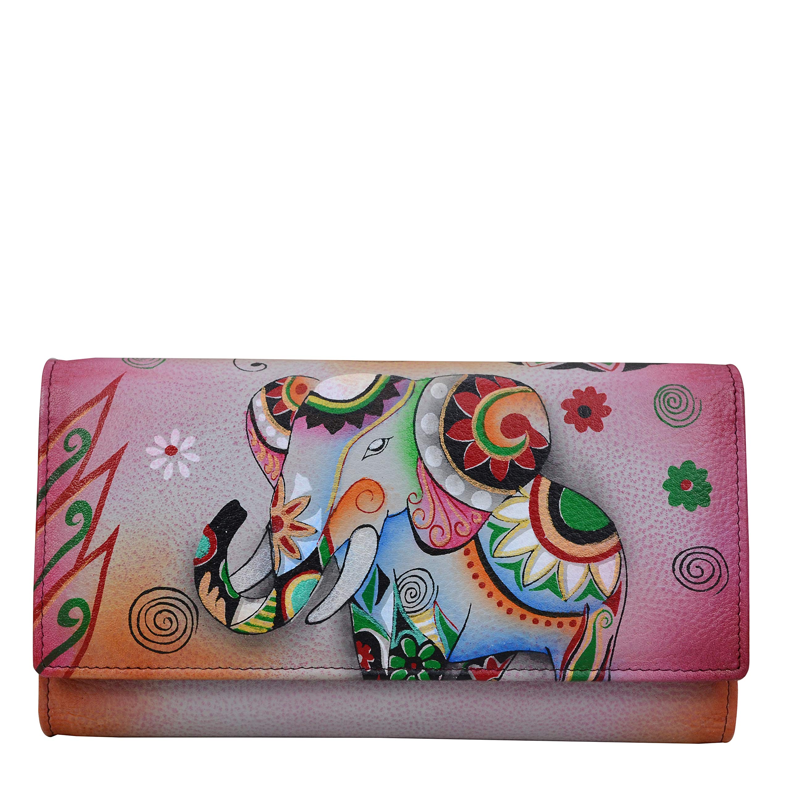 Anna by Anuschka Women’s Hand-Painted Genuine Leather Tri-Fold Wallet Organizer - RFID Blocking, Multiple Card Slots & ID Window - Perfect for Travel, Business & Everyday Use