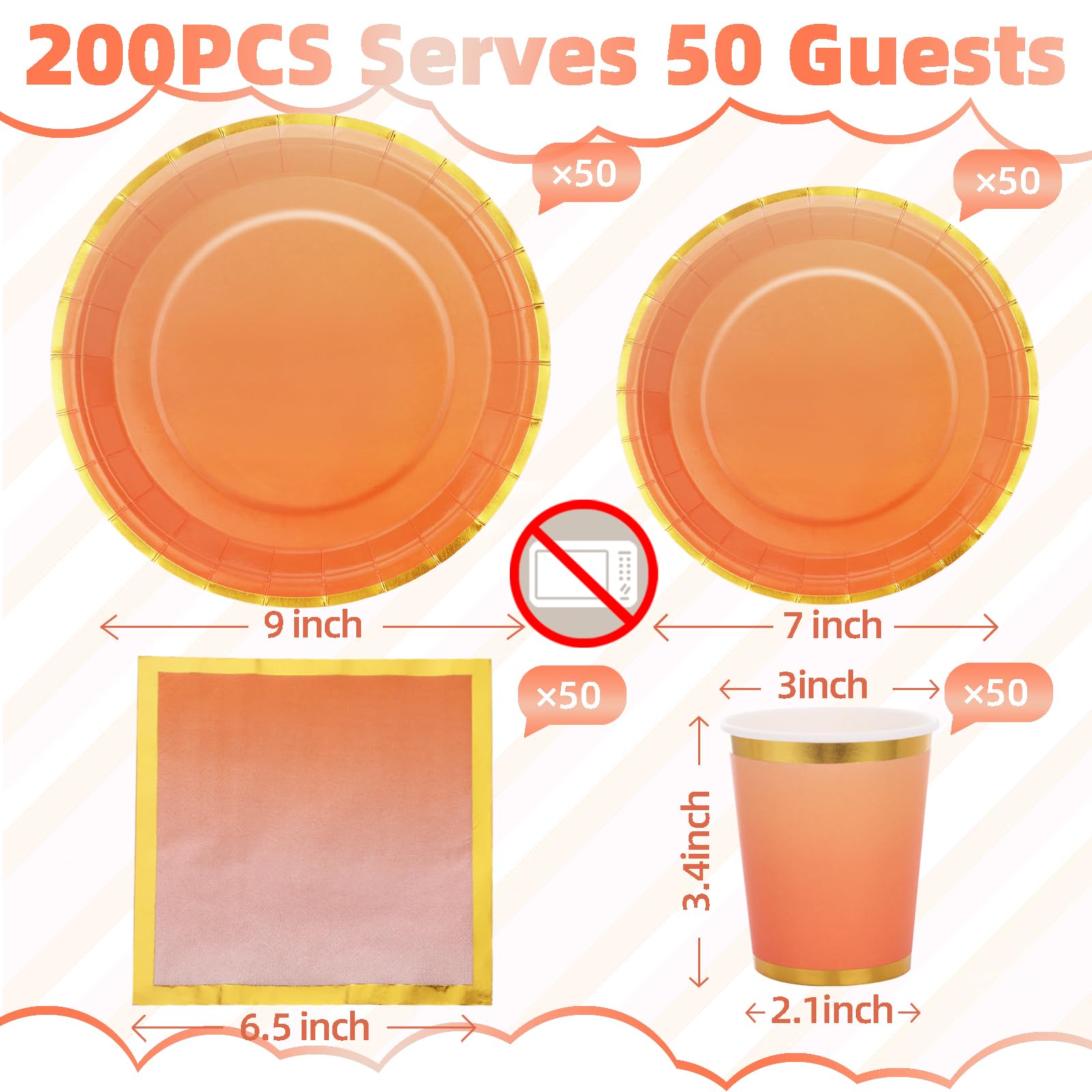 200Pcs Orange Party Plates & Napkins Set - Fall Birthday Party Supplies, Halloween & Thanksgiving Decorations - Perfect for Autumn Celebrations, Baby Showers, and Seasonal Gatherings