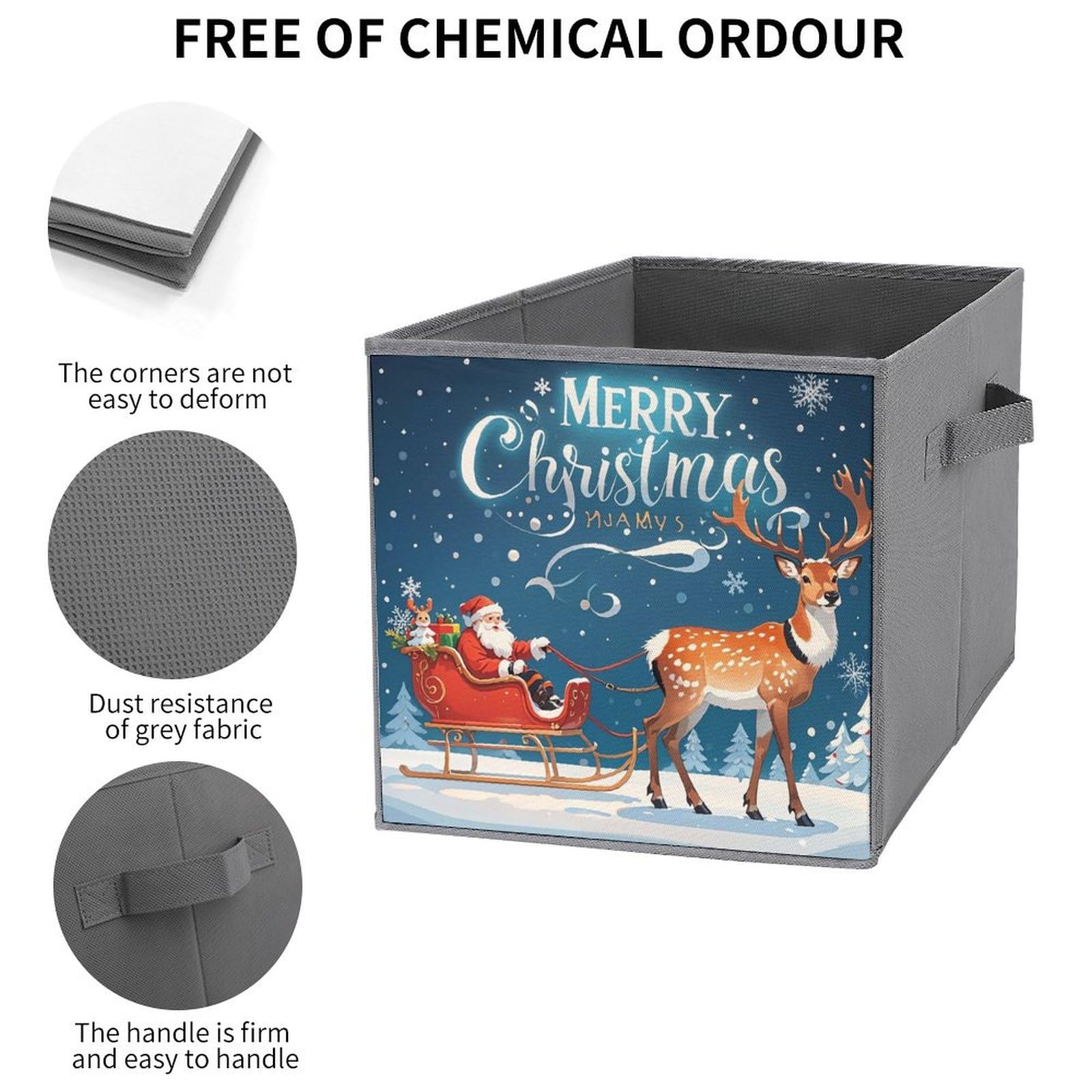 Foldable Storage Bins with Handles - Large Capacity Santa Claus & Elk Pulling Sled Printed Storage Boxes for Playroom, Office, Home Organization | Perfect for Toys, Books, and Holiday Decor Storage