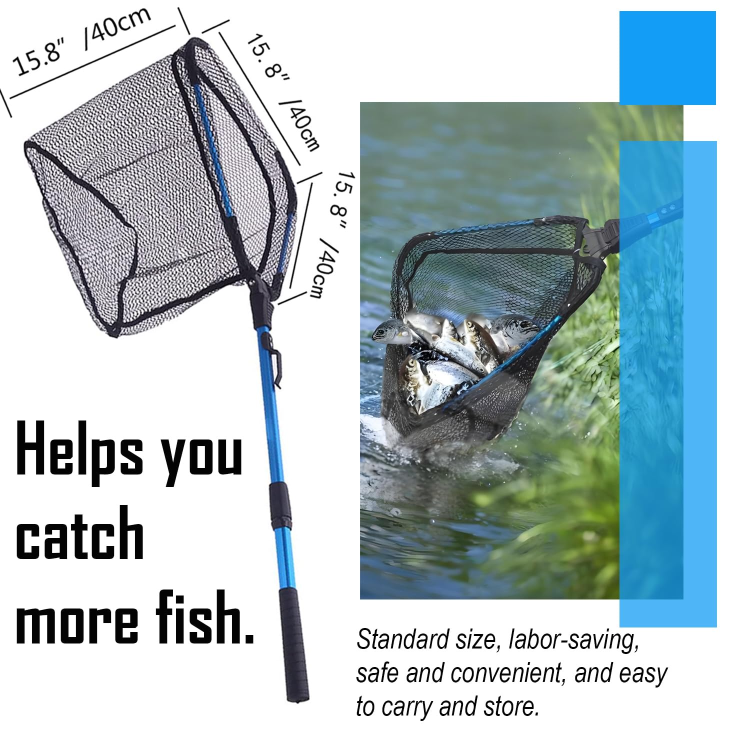 Senston Collapsible Telescoping Fishing Landing Net - Portable & Lightweight for Kayak, Salmon, Fly, Catfish, Trout Fishing - Easy Storage & Transport - Ideal for Freshwater Fishing Adventures