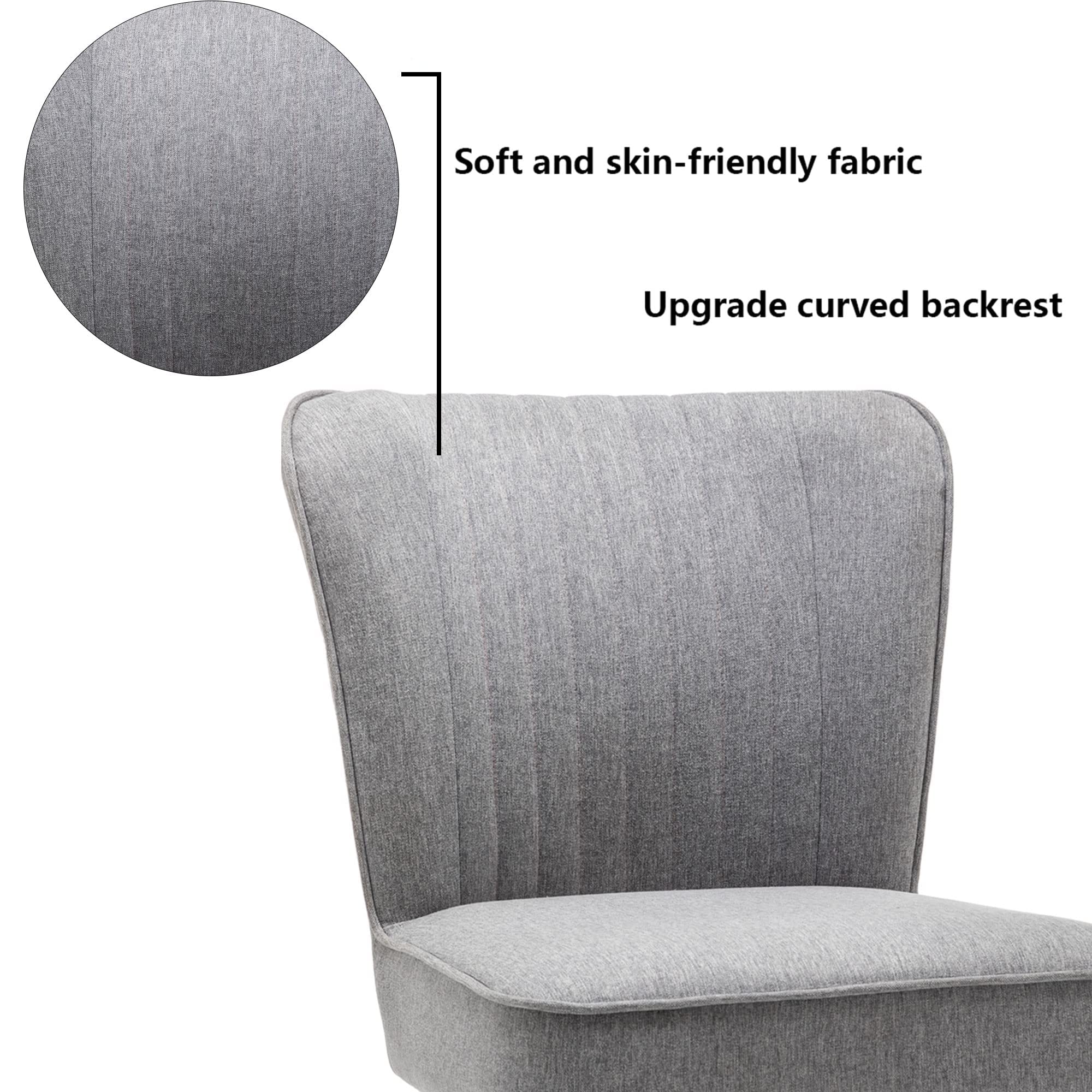 Annjoe Armless Accent Chair Set of 2 - Upholstered Slipper Chairs with Metal Legs for Living Room, Dining Room, Kitchen, Office, Bistro & Cafe - Modern Gray Side Chairs for Home Decor & Relaxation