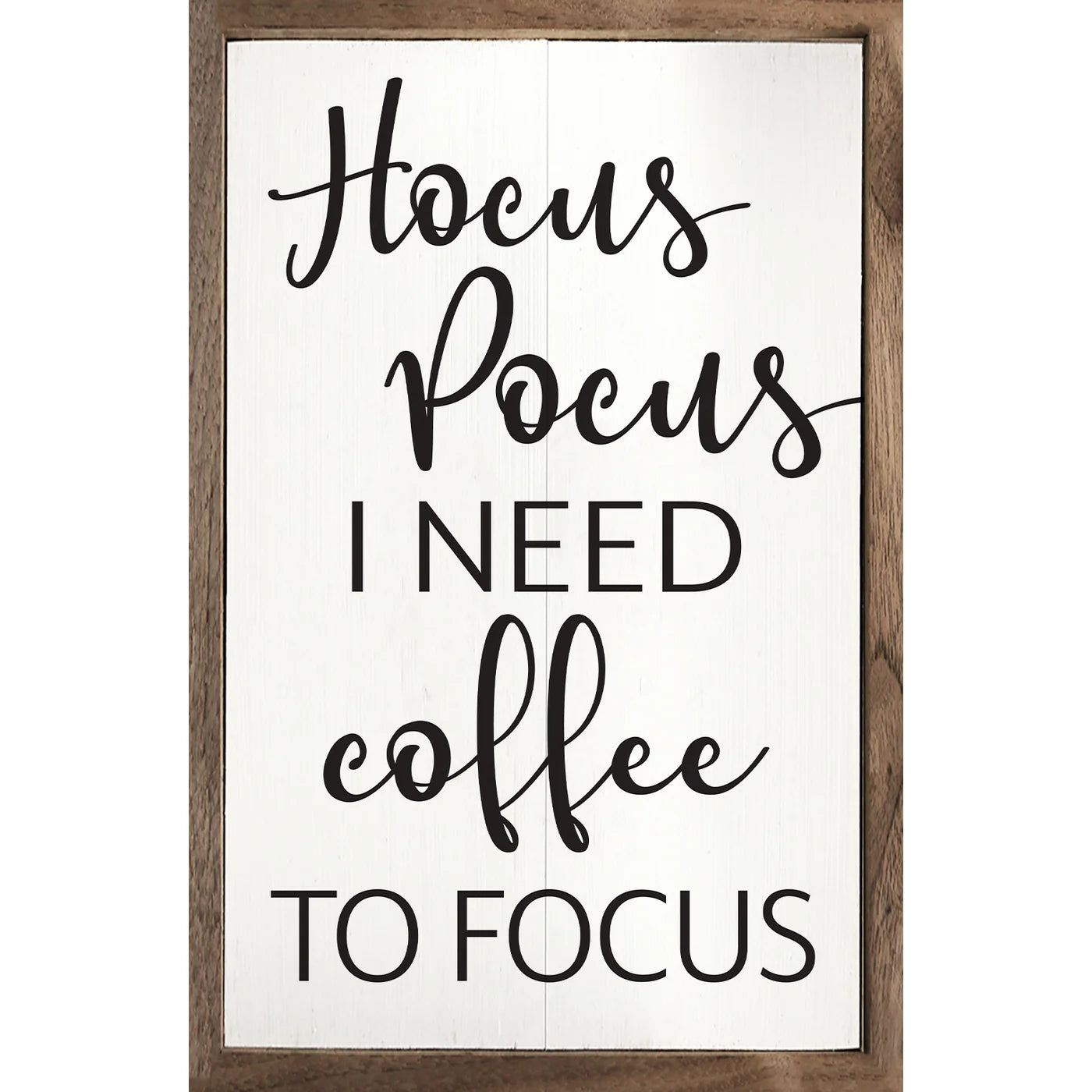 Hocus Pocus I Need Coffee To Focus Wood Framed Print - Funny Coffee Lover Gift for Office, Home Decor & Witchy Aesthetic