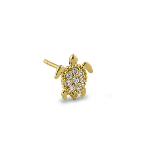 14K Yellow Gold Sea Turtle Cubic Zirconia Stud Earrings for Women - Perfect for Beach Vacations, Summer Parties & Gifts