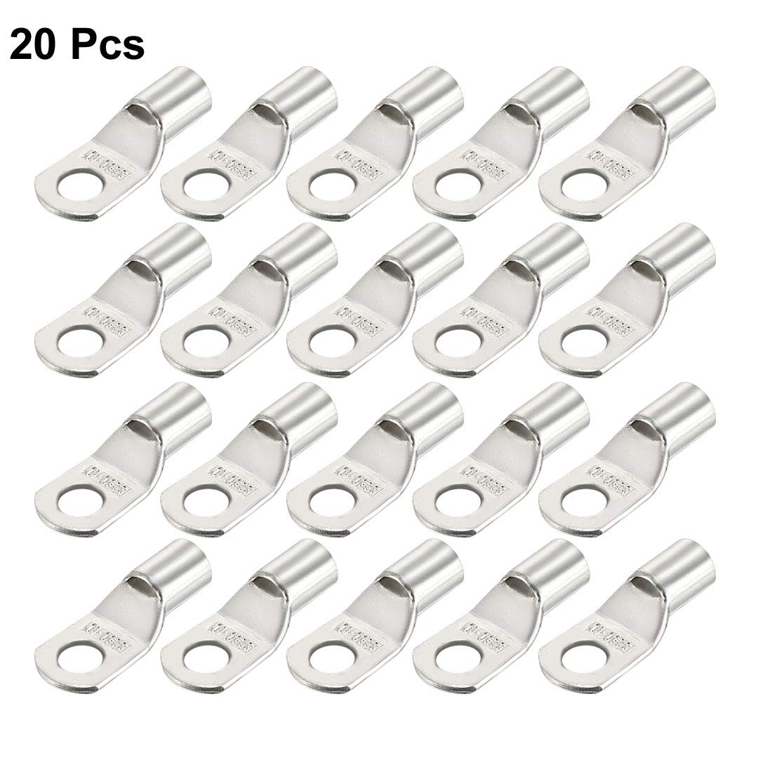 uxcell 7AWG SC50-10 Copper Wire Lugs with Bolt Hole - Silver Tone Battery Cable Ring Terminals (20Pcs) for Marine, Solar & Automotive Electrical Connections