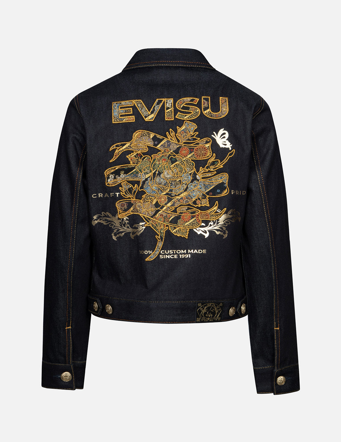 Stylish Brocade Rose & Logo Embroidery Denim Jacket for Women | Vintage Inspired Regular Fit Denim Coat | Perfect for Casual Outings, Date Nights & Fall Layering