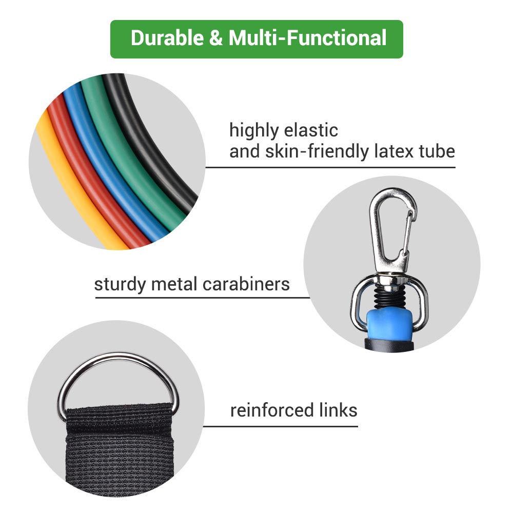 TheLAShop Resistance Tube Set with Handles & Door Anchor - 5 Stackable Tubes (10-100 lbs) for Home Workouts, Strength Training, and Physical Therapy