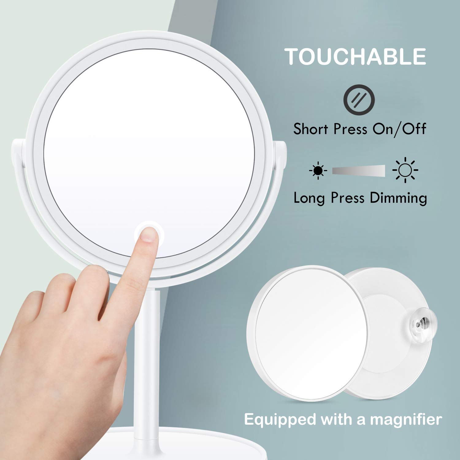 10X LED Makeup Mirror with Touch Control - 360° Adjustable & Foldable for Professional Makeup
