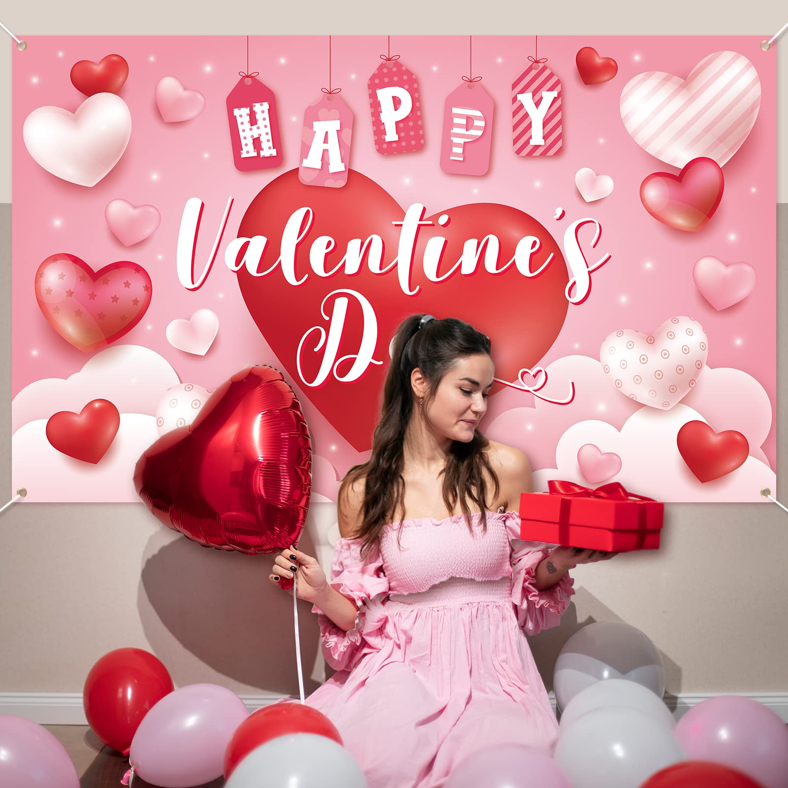 Valentine's Day Heart Banner Decorations - Romantic Party Backdrop for School, Classroom & Home Decor - Perfect for Valentine's Party, Wedding & Photo Booth Background