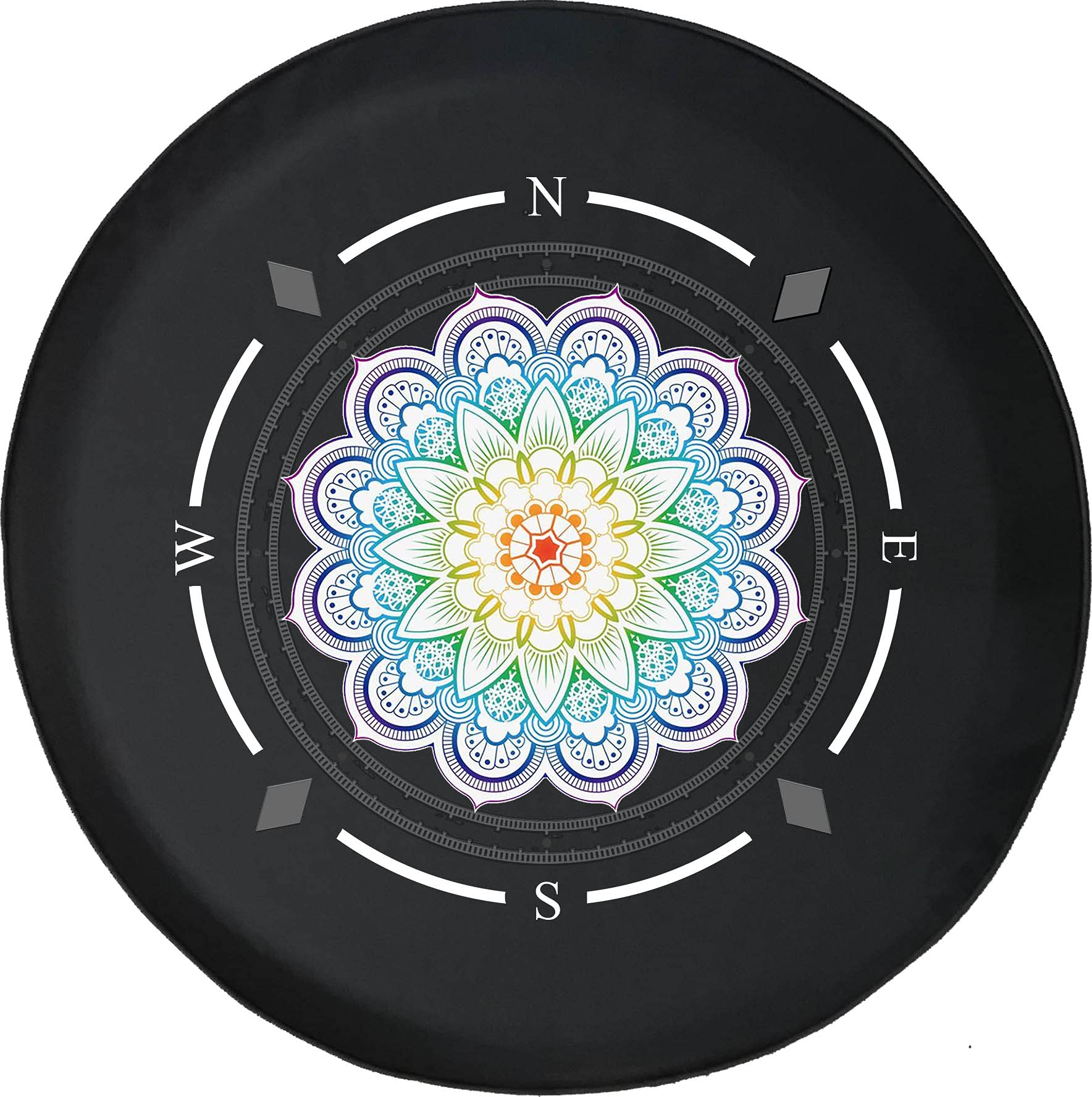 American Unlimited Spare Tire Cover with Compass & Sunburst Flower Mandala Design - Universal Fit for SUV, Trailer, RV & Most Vehicles | Durable Wheel Protection for Off-Road Adventures & Camping Trips