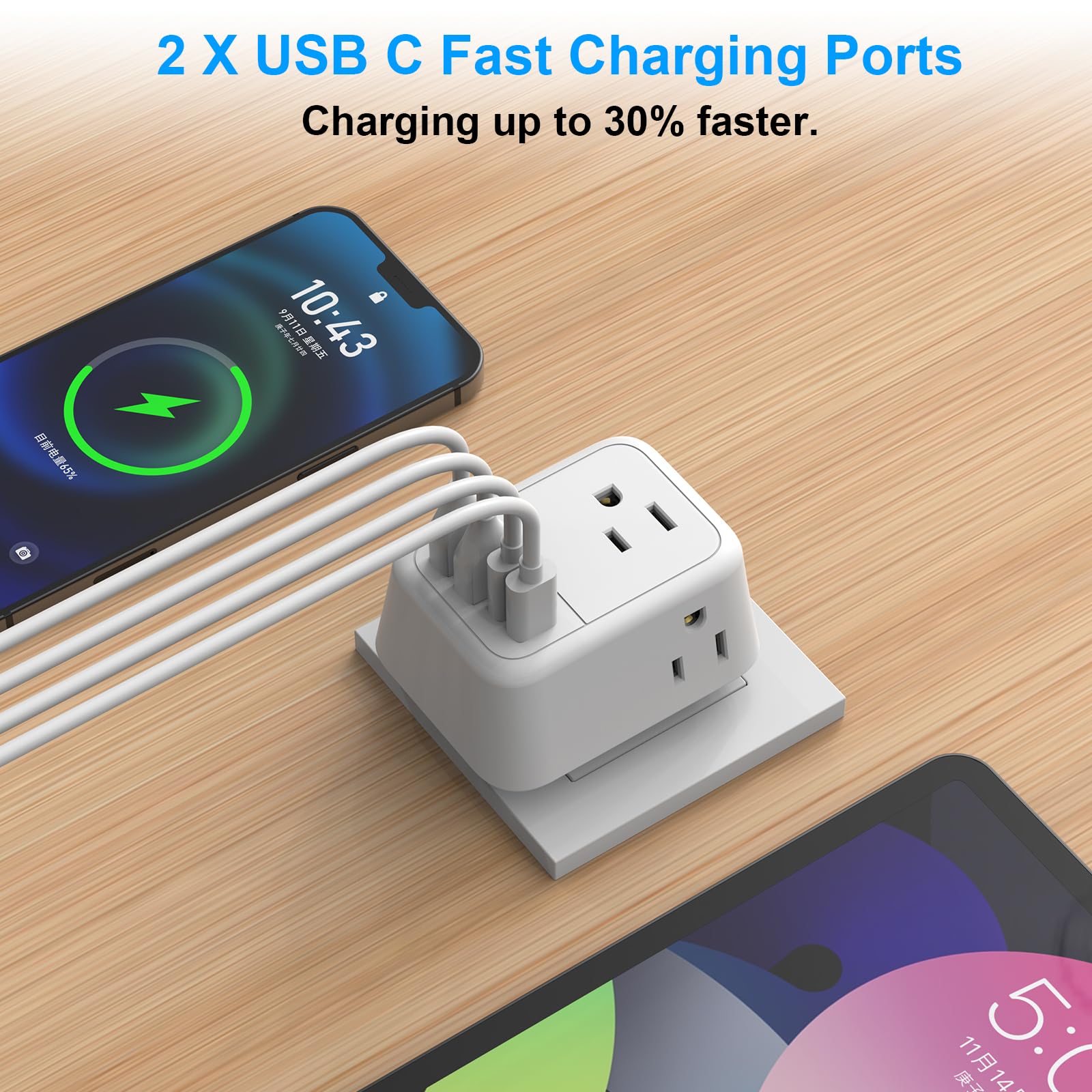 Universal Travel Plug Adapter with 4 AC Outlets & 4 USB Ports (2 USB-C) - Worldwide International Power Converter for Europe (France, Germany, Italy, Spain) - Perfect for Business Trips, Vacations & Charging Multiple Devices [1 Pack]