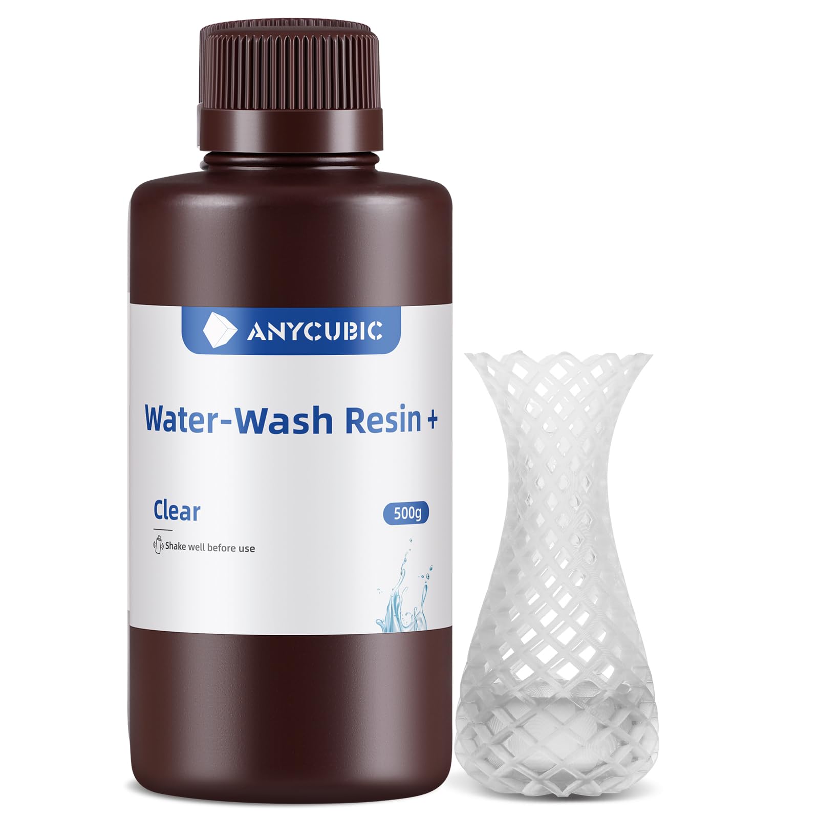 ANYCUBIC Water Washable 3D Printer Resin - 500g Clear Fast Curing Resin for LCD 3D Printers | No Alcohol Needed, Low Odor & Easy Clean | Perfect for Miniatures, Jewelry & DIY Crafts