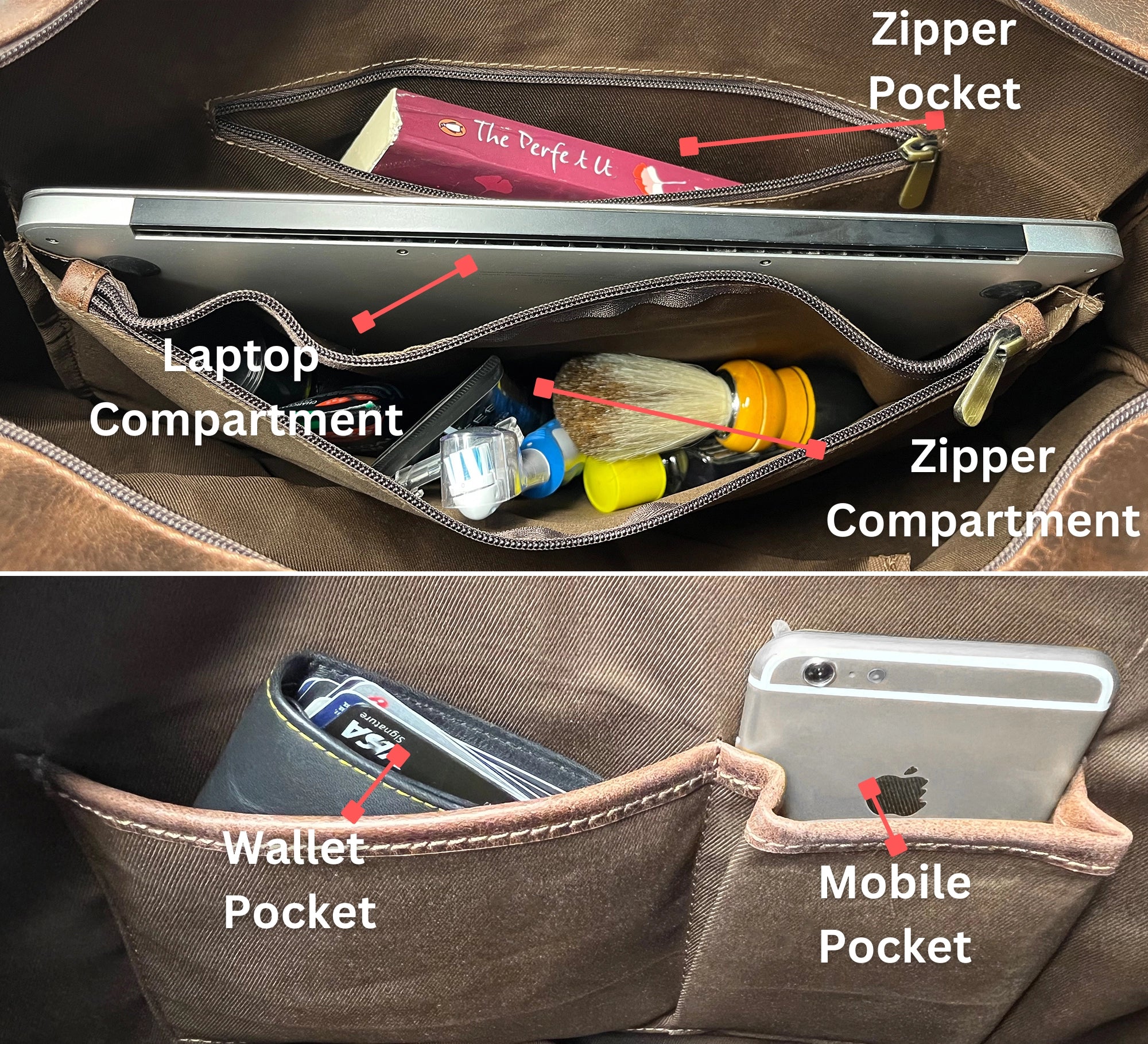 Premium John Leather Travel Duffle Bag with Shoe Compartment - Walnut Brown - Perfect for Gym, Weekend Getaways & Business Trips