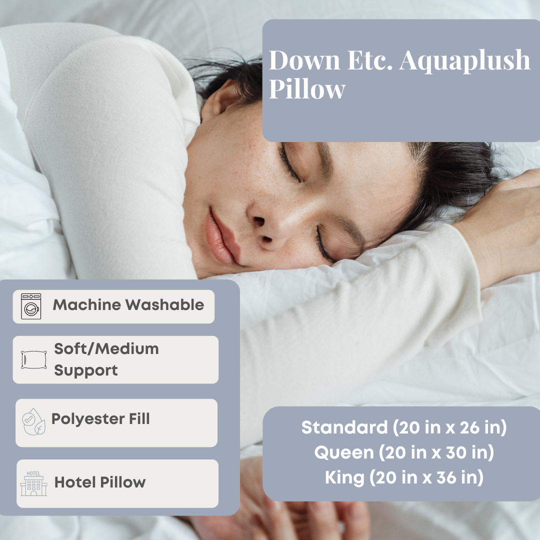 Premium Down Alternative Aquaplush Pillow - Ultra Soft & Hypoallergenic for Side, Back & Stomach Sleepers - Perfect for Bedroom, Travel & Office Use
