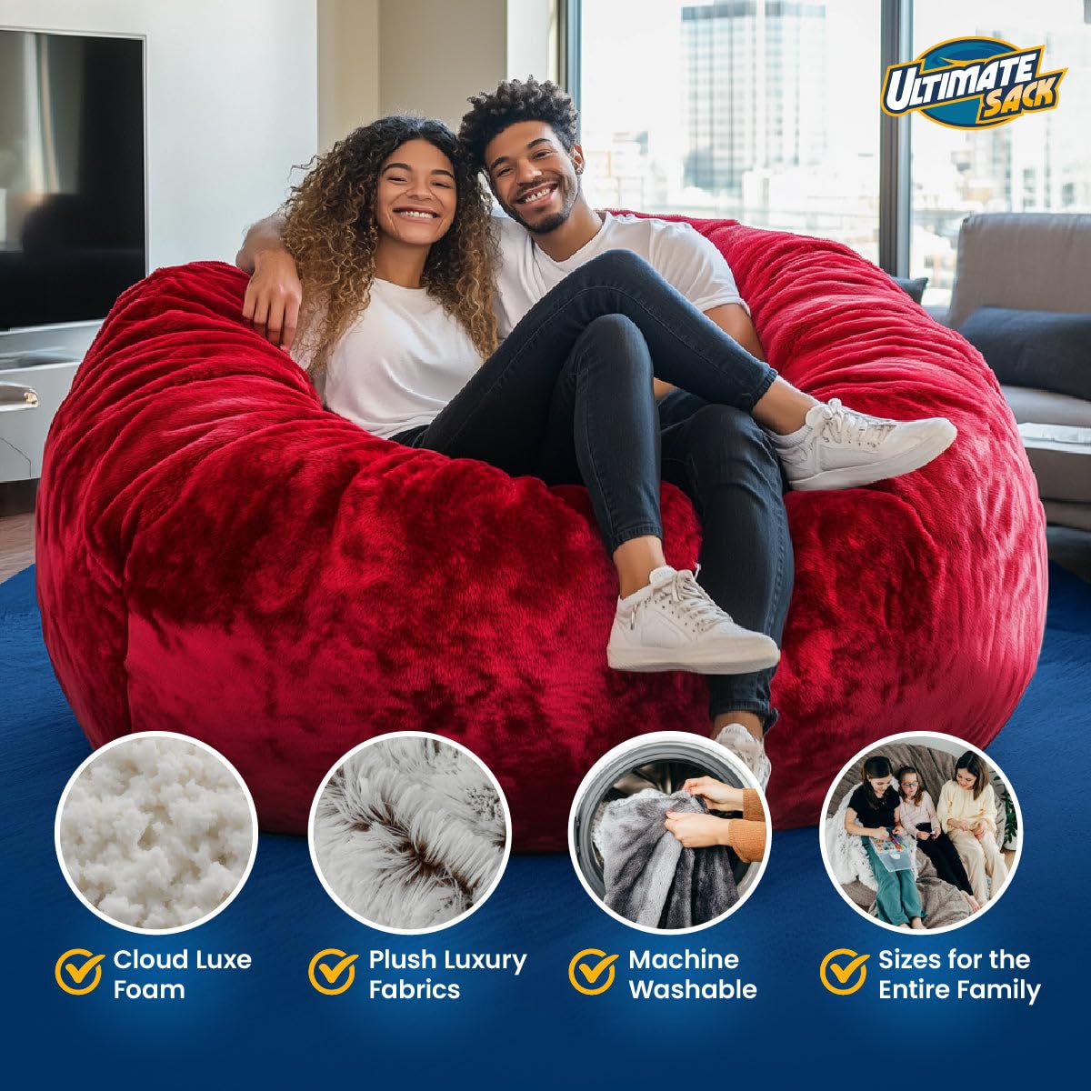 ULTIMATE SACK 4ft Oversized Bean Bag Chair for Adults - Super Soft Brown Fur Beanbag Couch, Lounge Sofa & Loveseat | Perfect for Living Room, Game Room & Dorm Relaxation