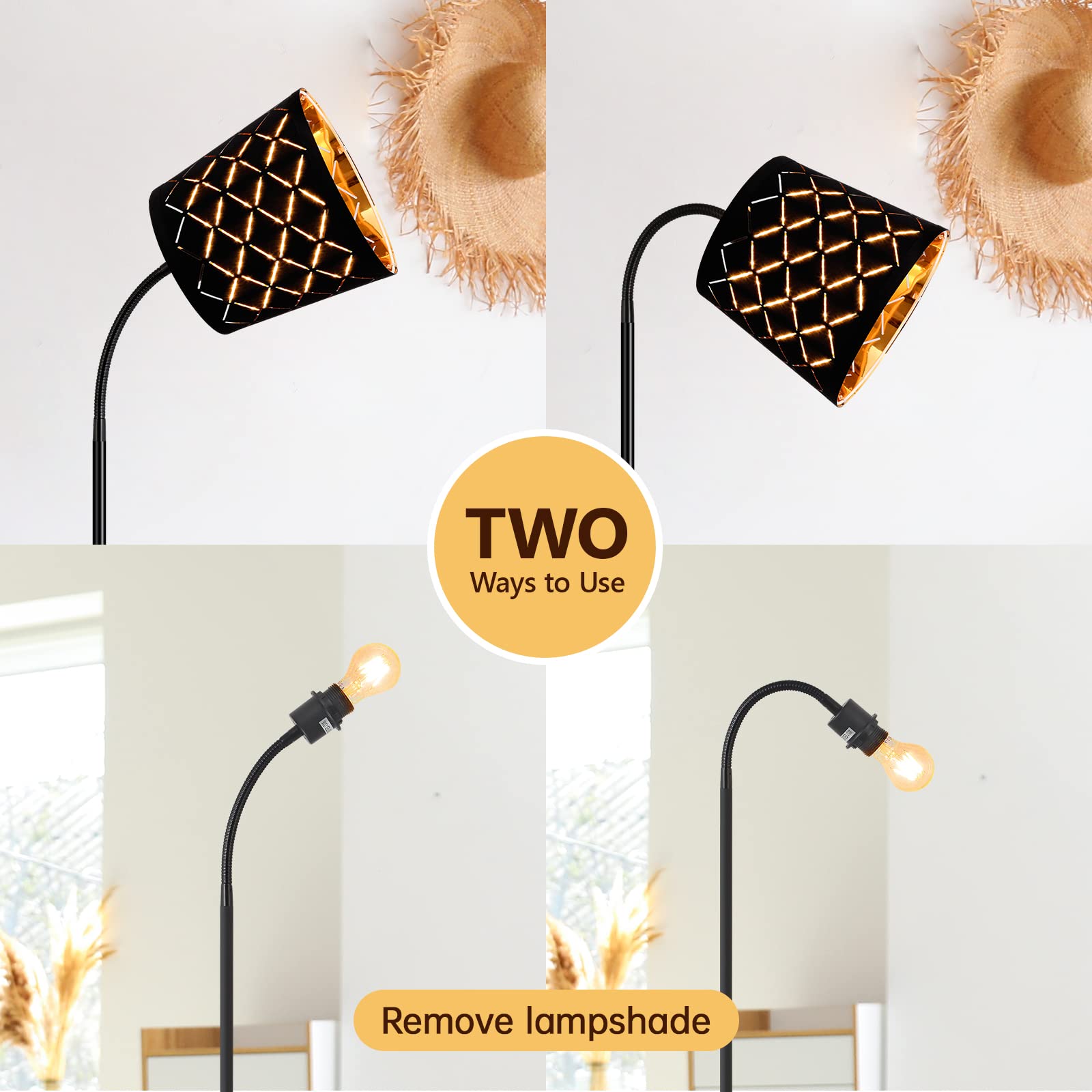 Modern LED Floor Lamp with Adjustable Gooseneck & Linen Shade - 6W Energy Efficient Standing Light for Living Room, Bedroom, Office & Farmhouse Decor - Perfect Reading Light & Ambient Lighting for Home & Workspaces