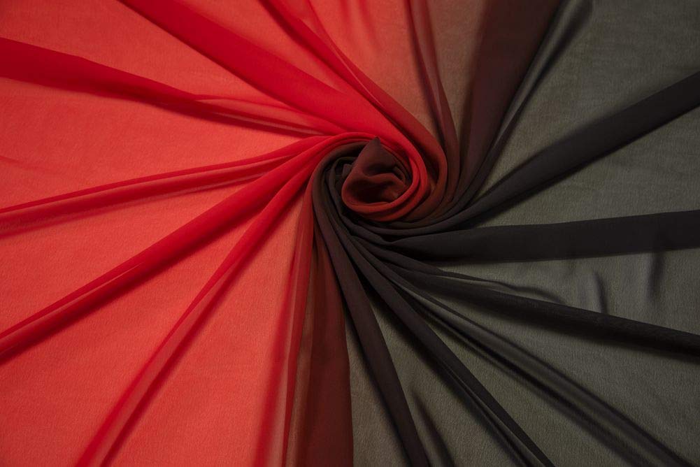 DJBM 59-Inch Sheer Gradient Chiffon Fabric - Wedding Arch Draping, Ceremony Decor, Table Skirt - Handcrafted DIY Drapery (Red/Black, 50 Yards) - Perfect for Wedding Receptions, Bridal Showers & Home Decor