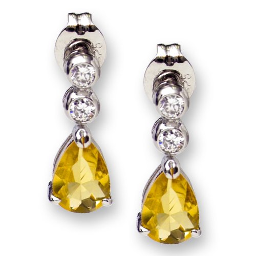 Elegant Silver Drop Earrings with Yellow Stone | Dainty Gemstone Jewelry for Women | Perfect for Weddings, Parties & Special Occasions