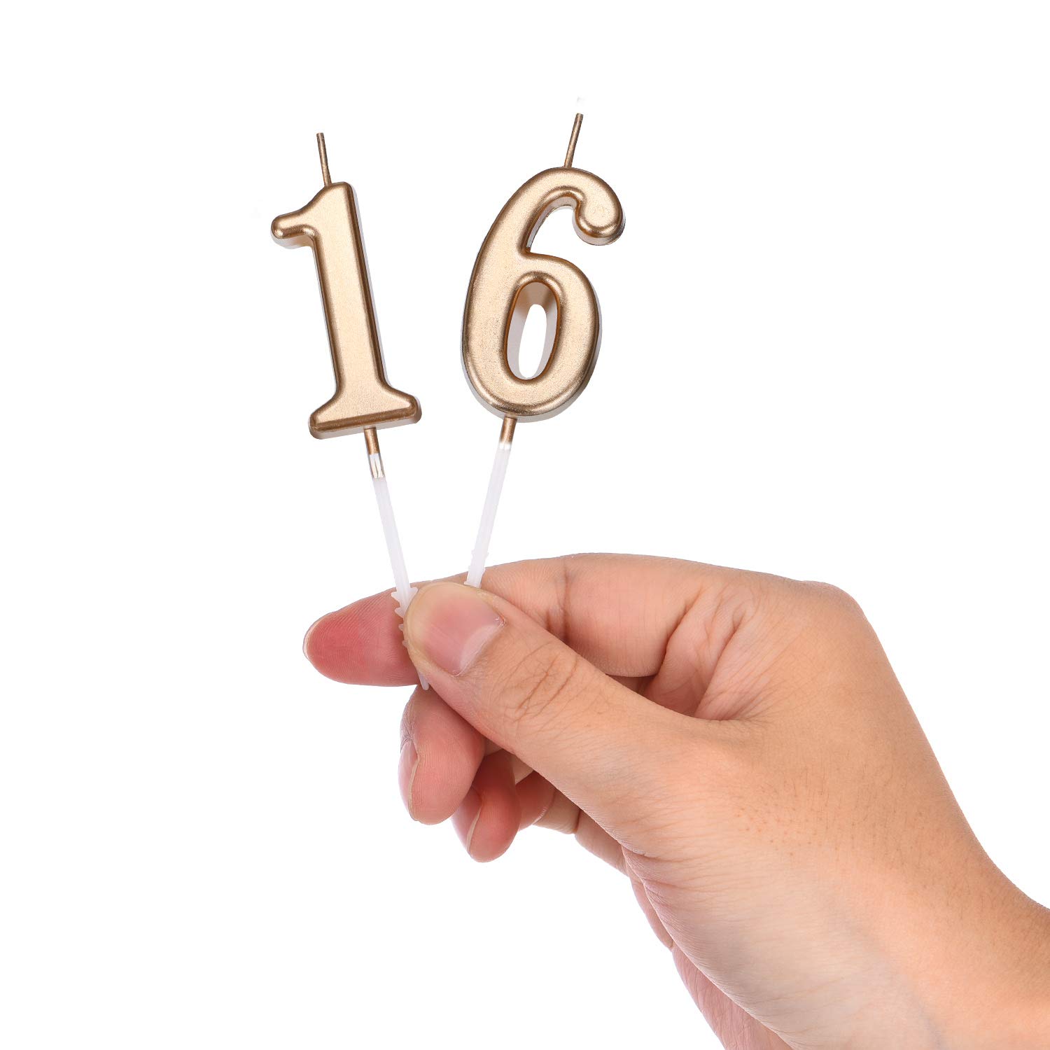 16th Birthday Candles - Gold Number Cake Toppers for Sweet 16 Party, Wedding & Anniversary Celebrations - 3.54 Inch Champagne Gold Cake Decorations (Perfect for Birthday Cakes, Cupcakes & Dessert Tables)