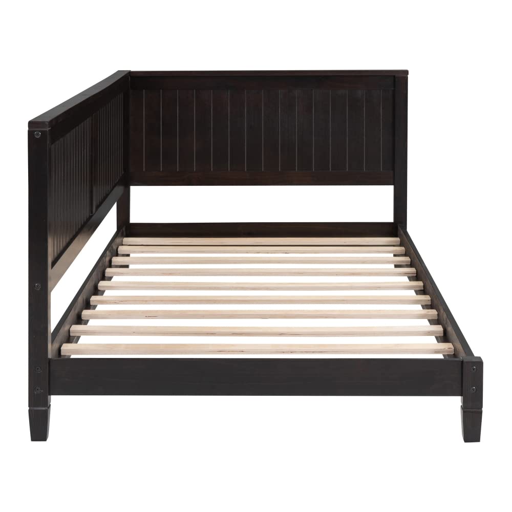 Twin Size Daybed with Headboard & Sideboard - Wooden Low Profile Sofa Bed Frame with Slat Support - Modern Dual-Use Floor Bed for Teens & Adults in Espresso - Perfect for Child's Room, Bedroom or Living Room as Guest Bed or Lounge Sofa