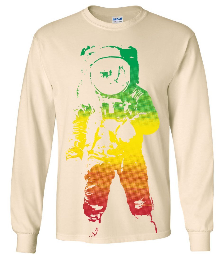 Space Astronaut Man on The Moon Rasta Long Sleeve T-Shirt - Cool Jamaican Reggae Graphic Tee for Men - Perfect for Casual Wear, Music Festivals & Street Style