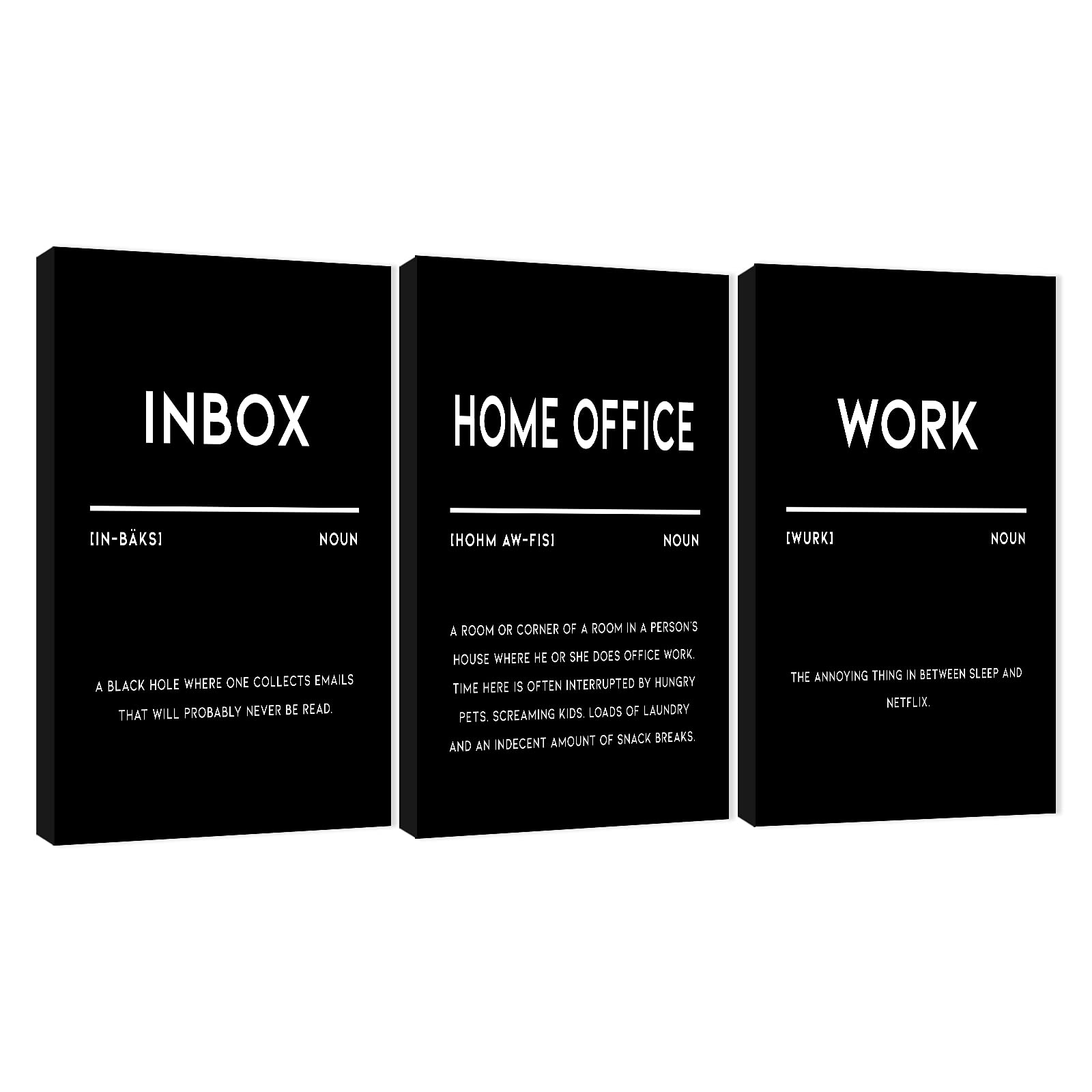3-Piece Motivational Office Canvas Wall Art Set - Black & White Inspirational Quotes for Home & Office Decor (24”x36”x3) - Perfect for Workspace, Living Room & Study Area Motivation