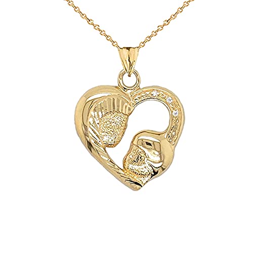 14K Rose Gold Diamond Mother and Child Heart Charm Pendant Necklace - 18
