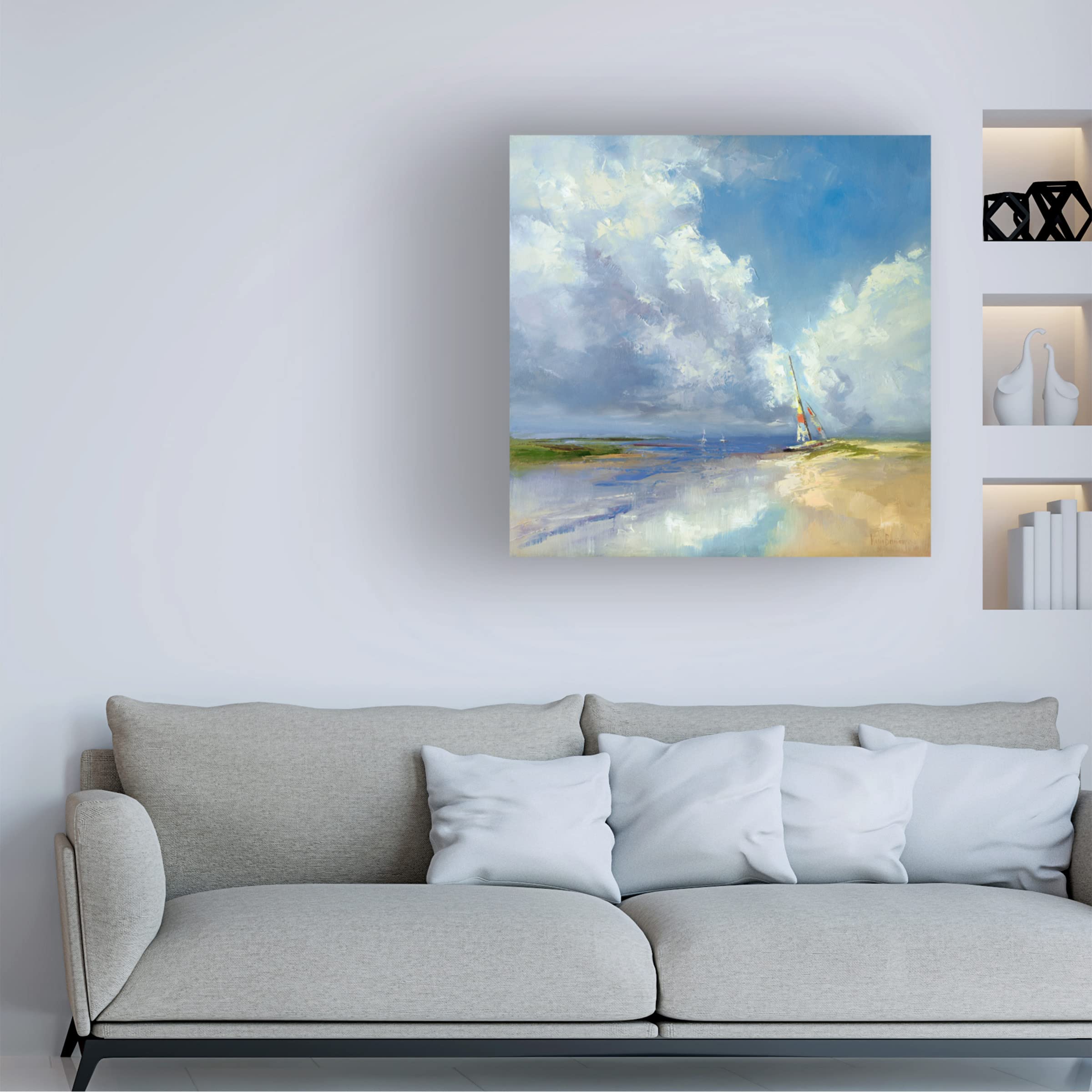 Trademark Fine Art 'Sailboat on a Sandy Beach' Canvas Wall Art Print by Kasia Bruniany - Coastal Nautical Decor for Living Room, Bedroom & Office