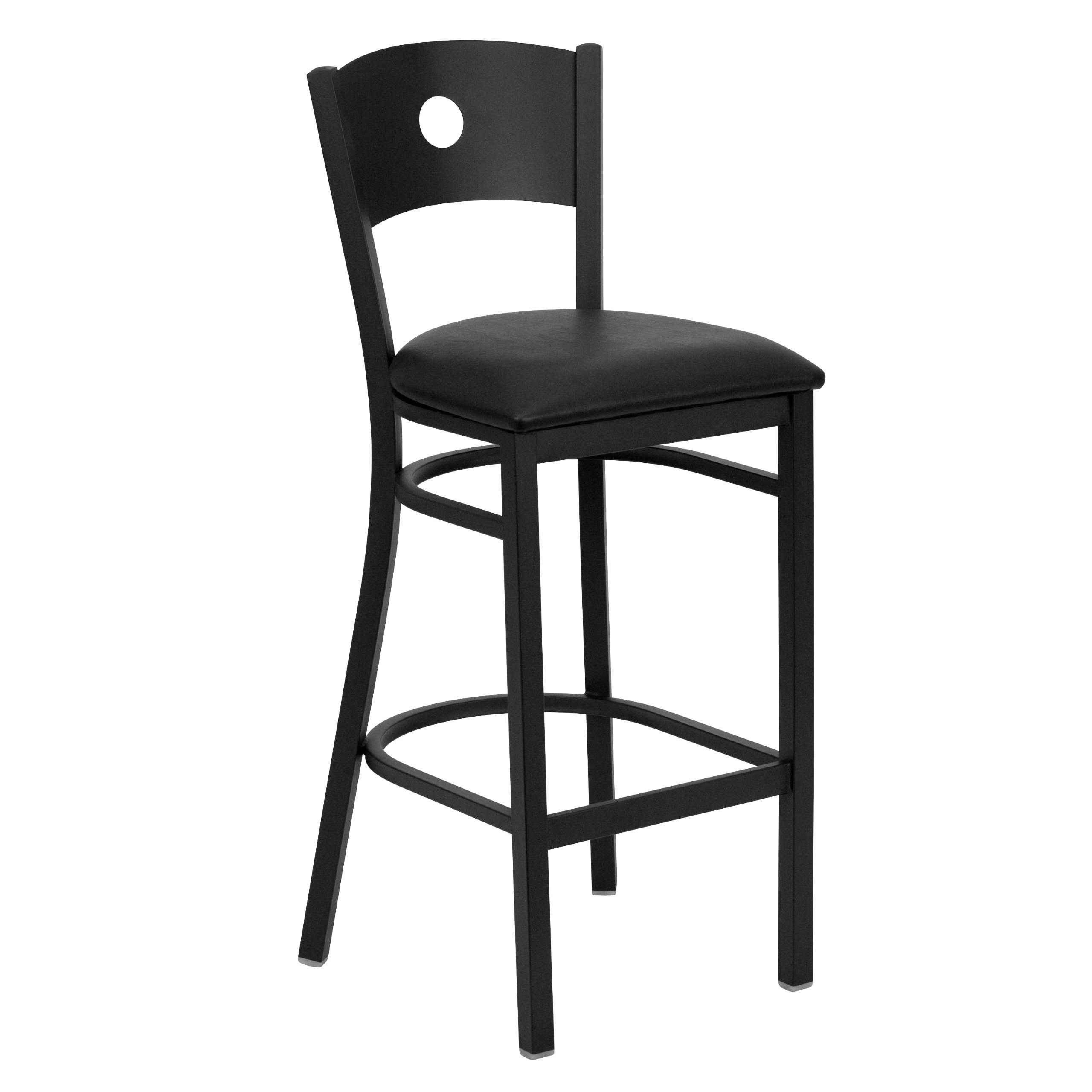 EMMA + OLIVER Black Metal Bar Stool with Circle Back & Vinyl Seat - Modern Kitchen Counter Stool for Dining Room, Bar, or Breakfast Nook