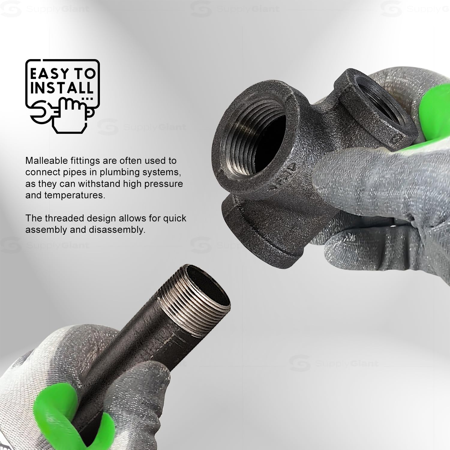 CNCU3600 Malleable Iron Bull Head Tee Fitting - Heavy Duty Pipe Connector for Plumbing, HVAC & Industrial Use - Perfect for Water, Gas & Air Systems