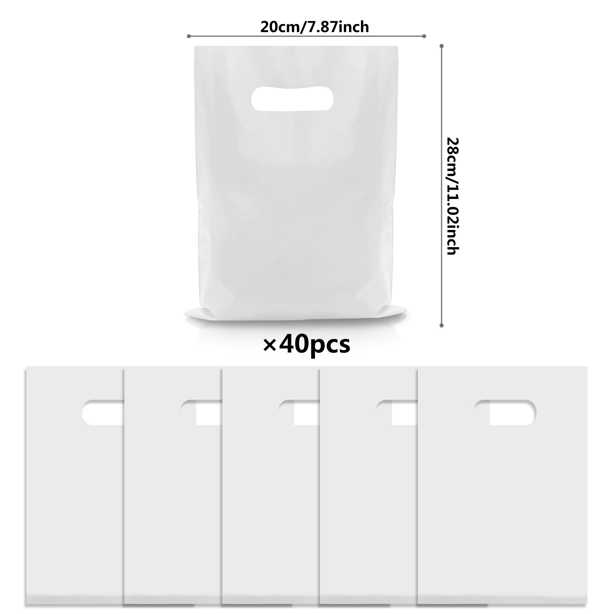40PCS White Die Cut Plastic Gift Bags - Durable Party Favor Bags for Candy, Treats & Small Gifts | Perfect for Birthday Parties, Baby Showers & Wedding Favors