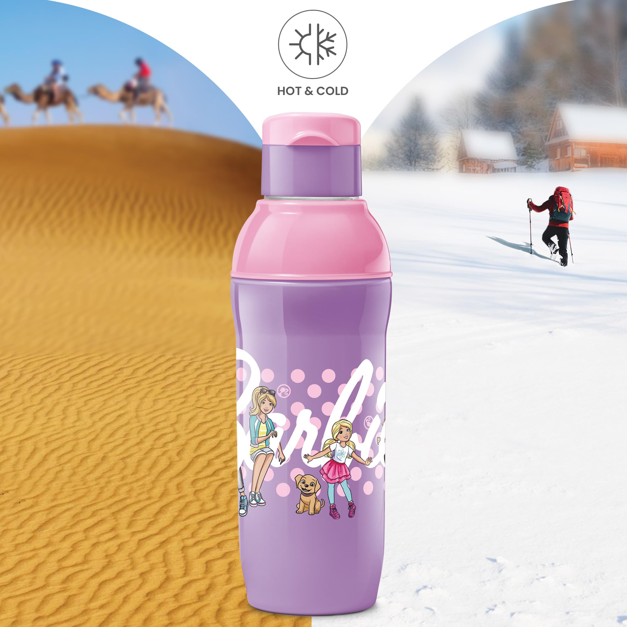 MILTON Steel Barbie 600 Insulated Stainless Steel Kids Water Bottle 520ml - Pink & Purple | Thermal Insulation for Hot & Cold Drinks | Leak Proof & Portable Design | Perfect for School, Outdoor Activities & Travel
