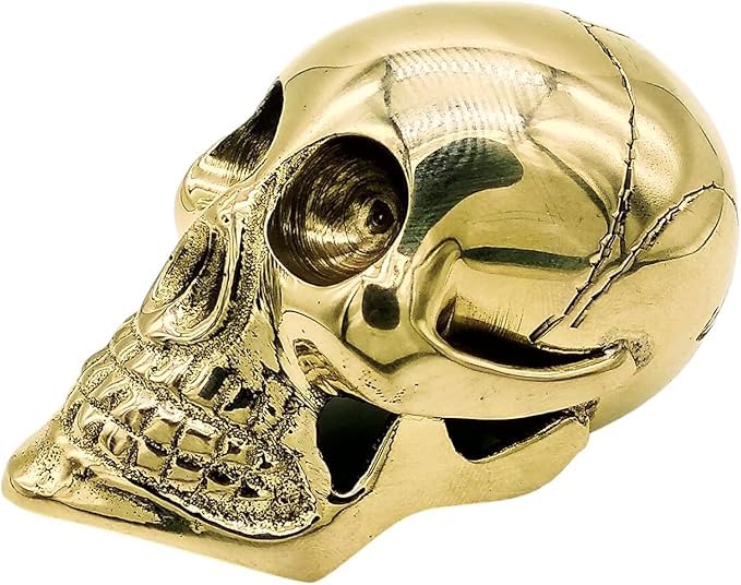 Vintage Solid Brass Skull Walking Cane Handle - Antique Walking Stick Replacement Part for Gothic Style, Cosplay & Collector's Use