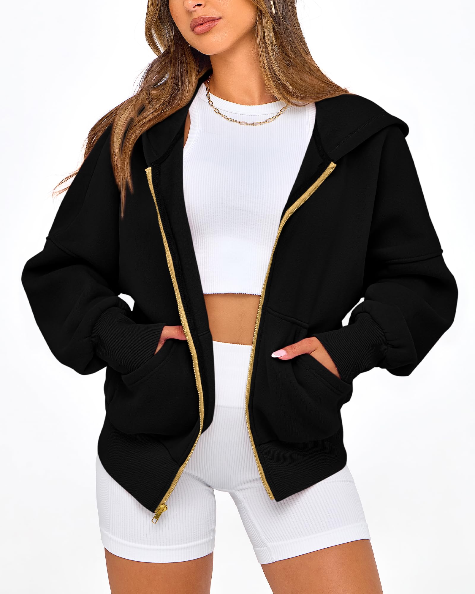 BTFBM Women's Zip Up Hoodies - Long Sleeve Fleece Sweatshirt | Y2K Hooded Jacket for Fall Winter 2025 | Trendy Streetwear for Casual Outfits, Gym & Travel