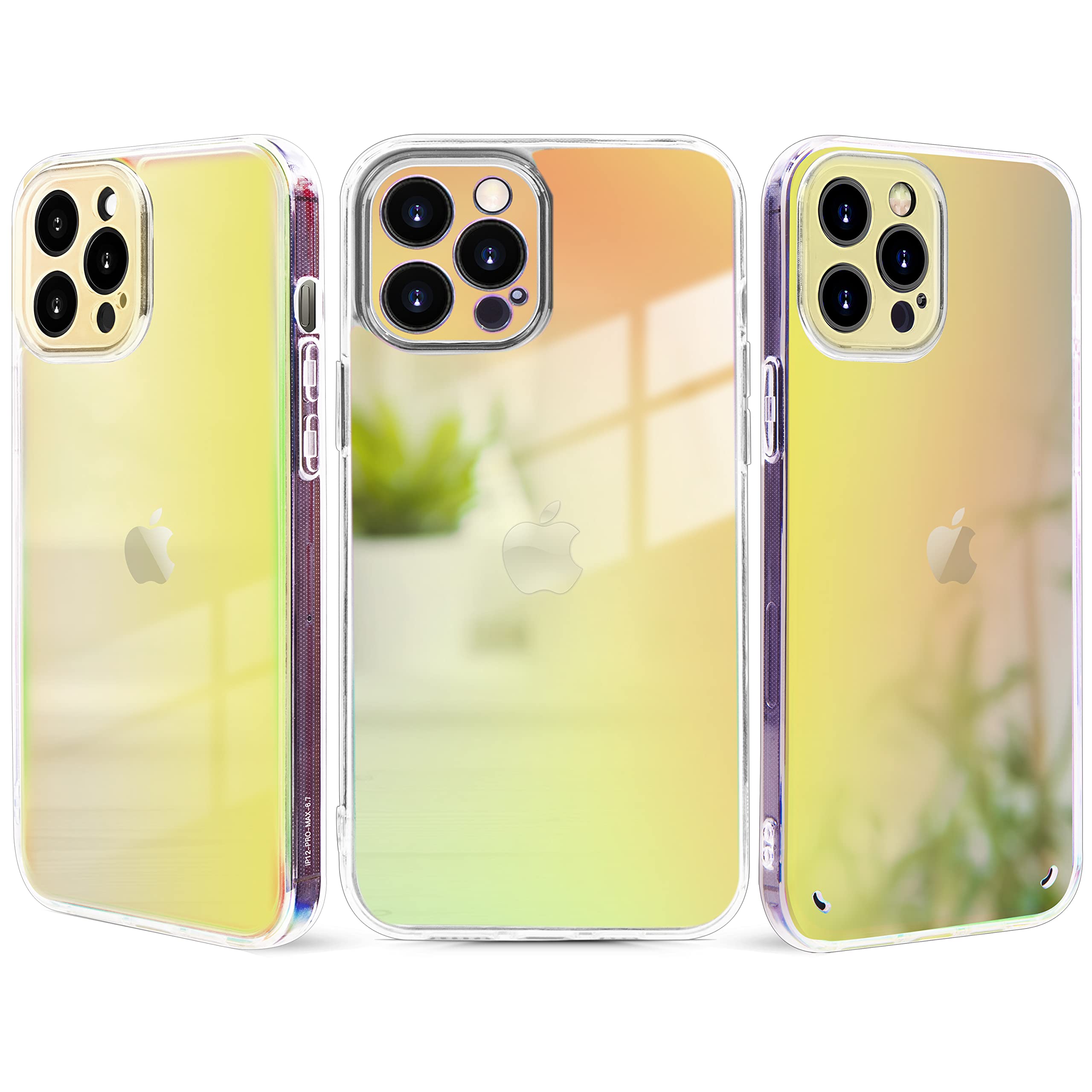 KIQ Shockproof Ultra Slim iPhone 12 Pro Max Case - Iridescent Oilslick Yellow Bumper Cover | Protective Skin for Apple iPhone 12 Pro Max | Perfect for Everyday Use, Travel & Outdoor Activities