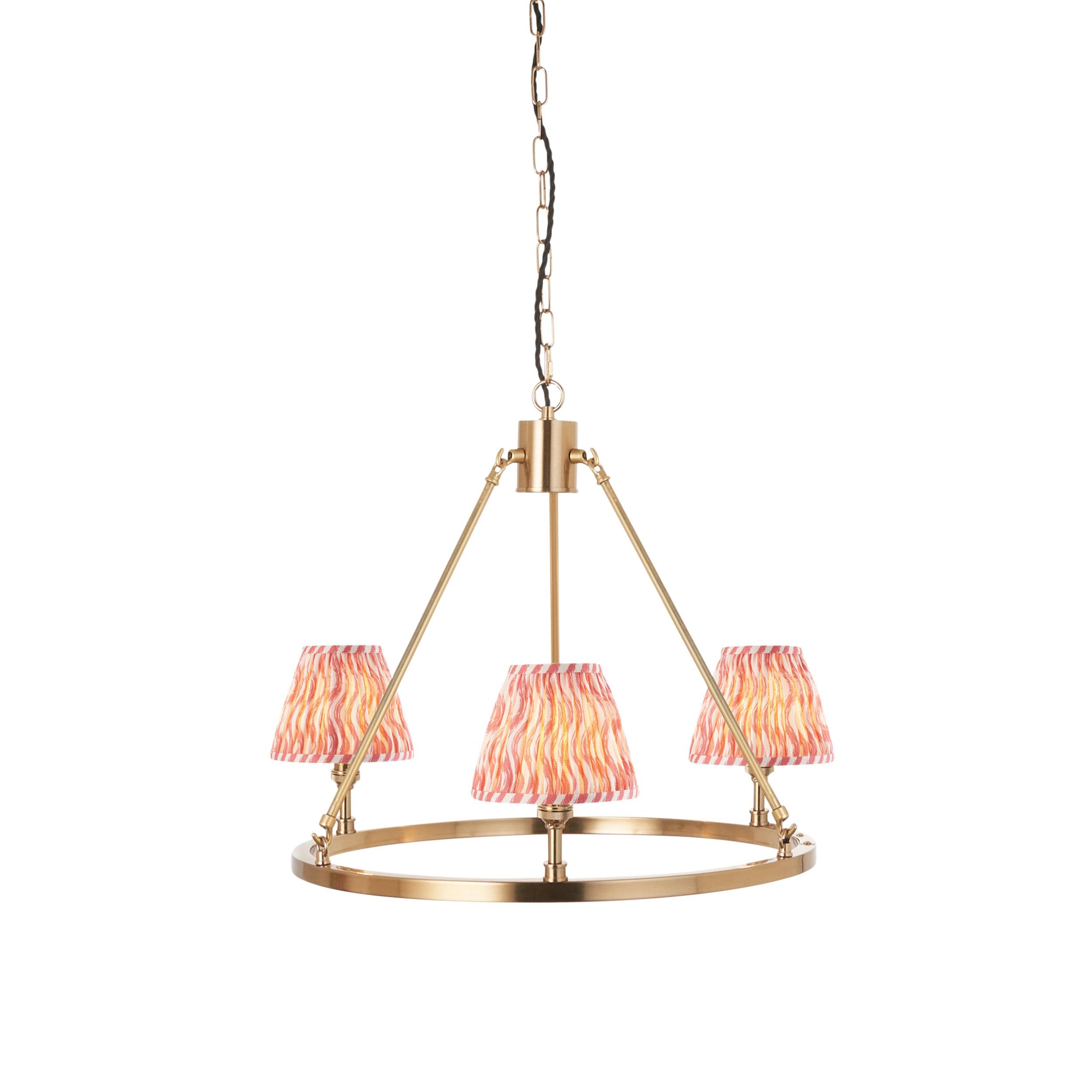 Chester Brass Ceiling Pendant Light with Pink Ripple 16cm Shades - Vintage Industrial Lighting Fixture for Kitchen Island, Dining Room & Bedroom Decor